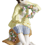 Gärtnerkind Junge mit Blumenkranz, Bunt und gold staffiert-, H 13 cm | Meissen Porzellan