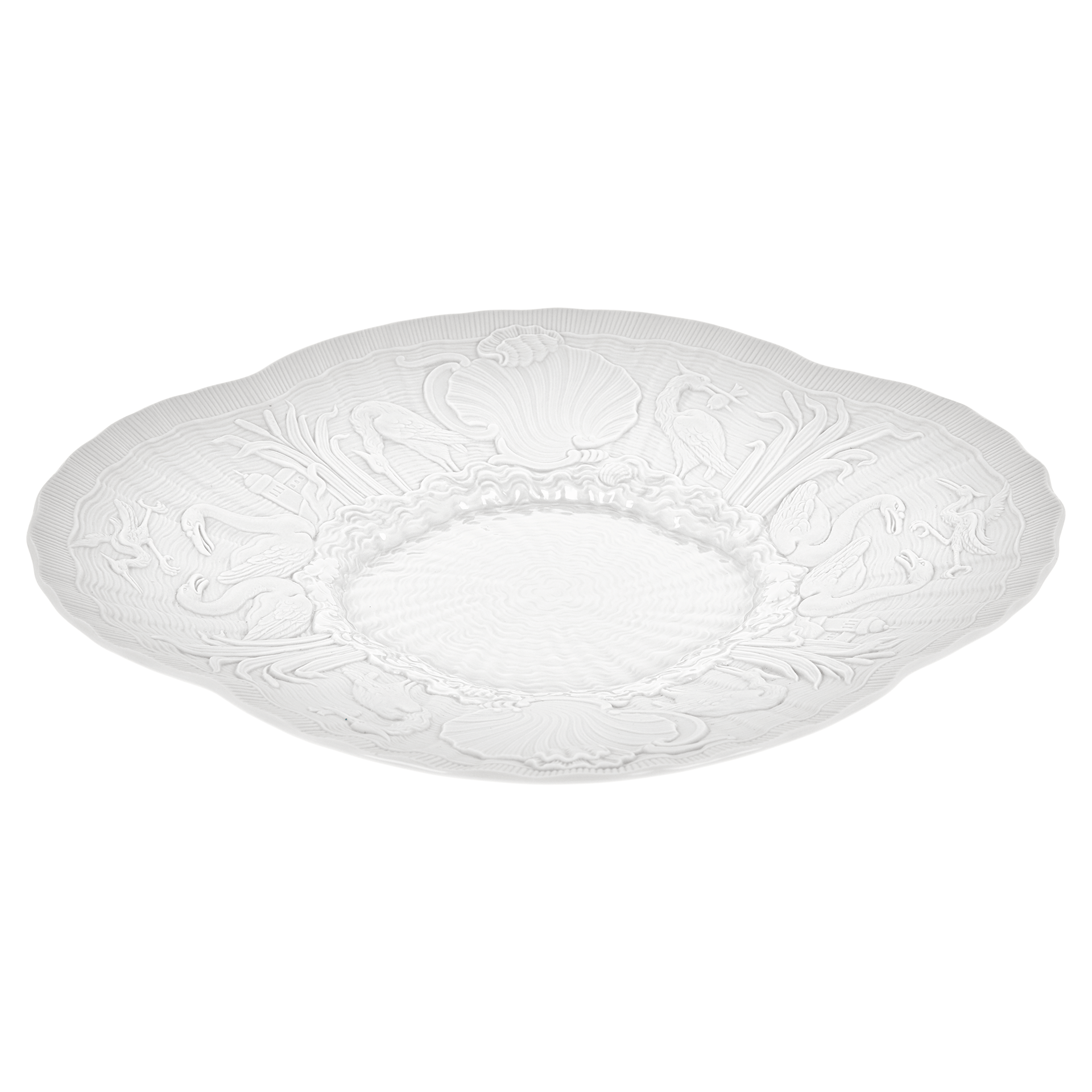 Gourmetteller, flach, Biskuit Weiß, L 30 cm | Meissen Schwanendessin 860101 - 05480 - Meissen Weimar