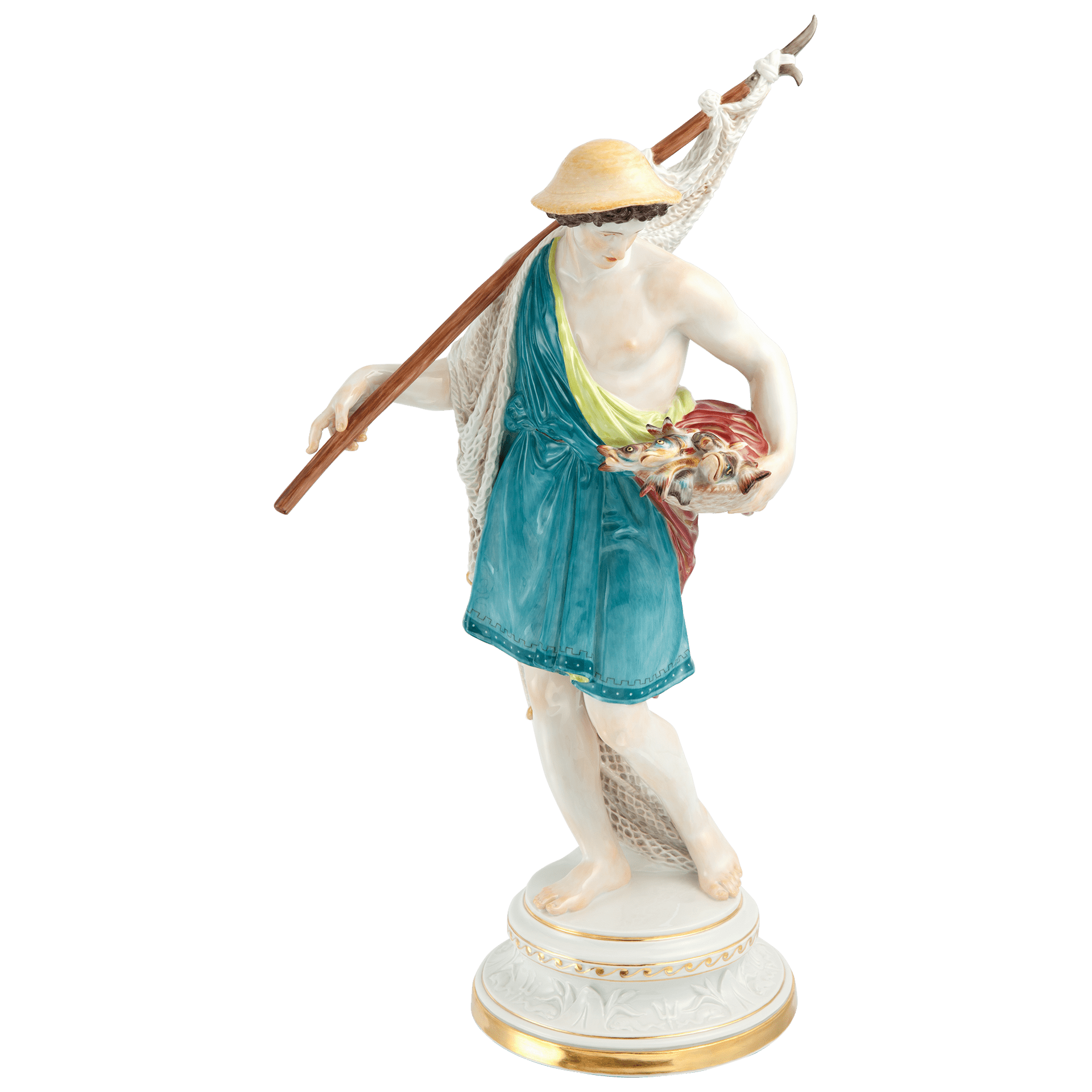 Großfigur Fischer mit Netz, handbemalt, H 54 cm | Meissen Limitierte Meisterwerke 900384 - 73670 - Meissen Weimar