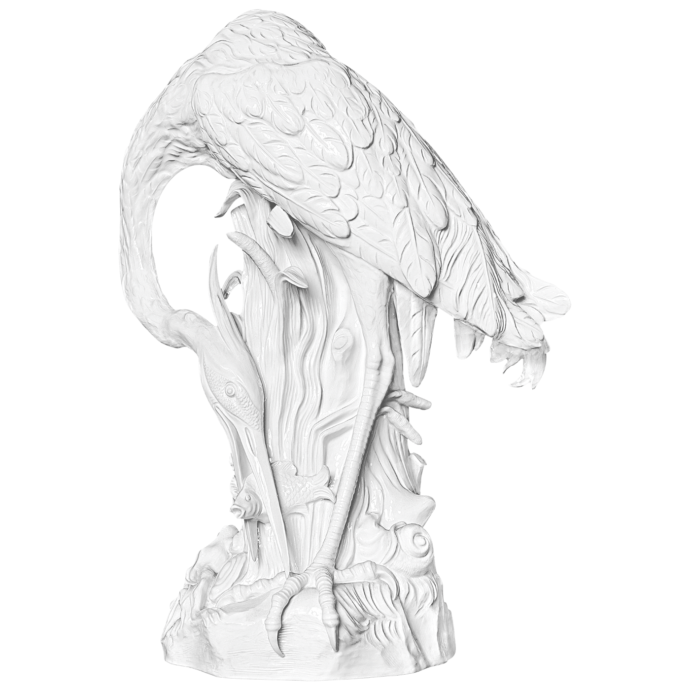 Großplastik Fischreiher mit Fisch, Weiß, H 63 cm | Meissen Exklusiv - Kollektion 000080 - 76m08 - Meissen Weimar