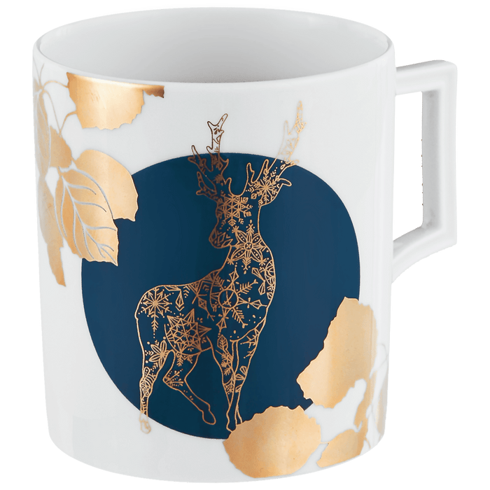 Henkelbecher Hirsch mit goldenen Blättern, H 9 cm | Meissen Mug Berlin