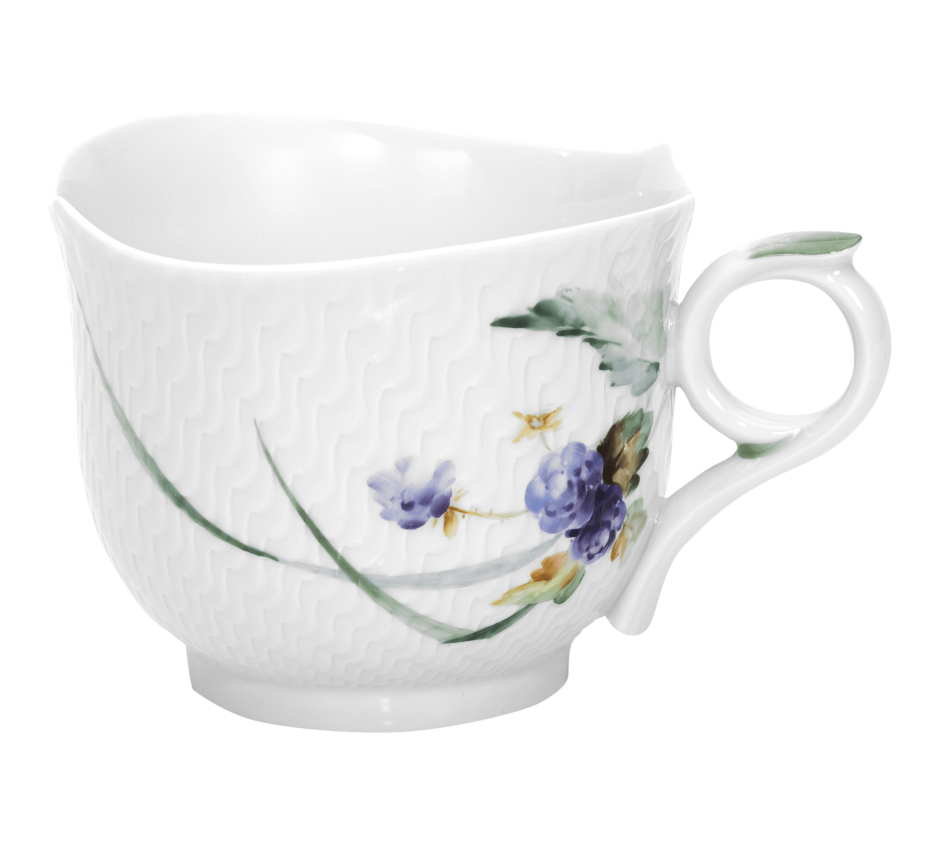 Henkelbecher, Waldflora mit Insekten, bunt, weißer Rand, 0,30 l | Meissen Wellenspiel Relief 614501 - 29576 - Meissen Weimar
