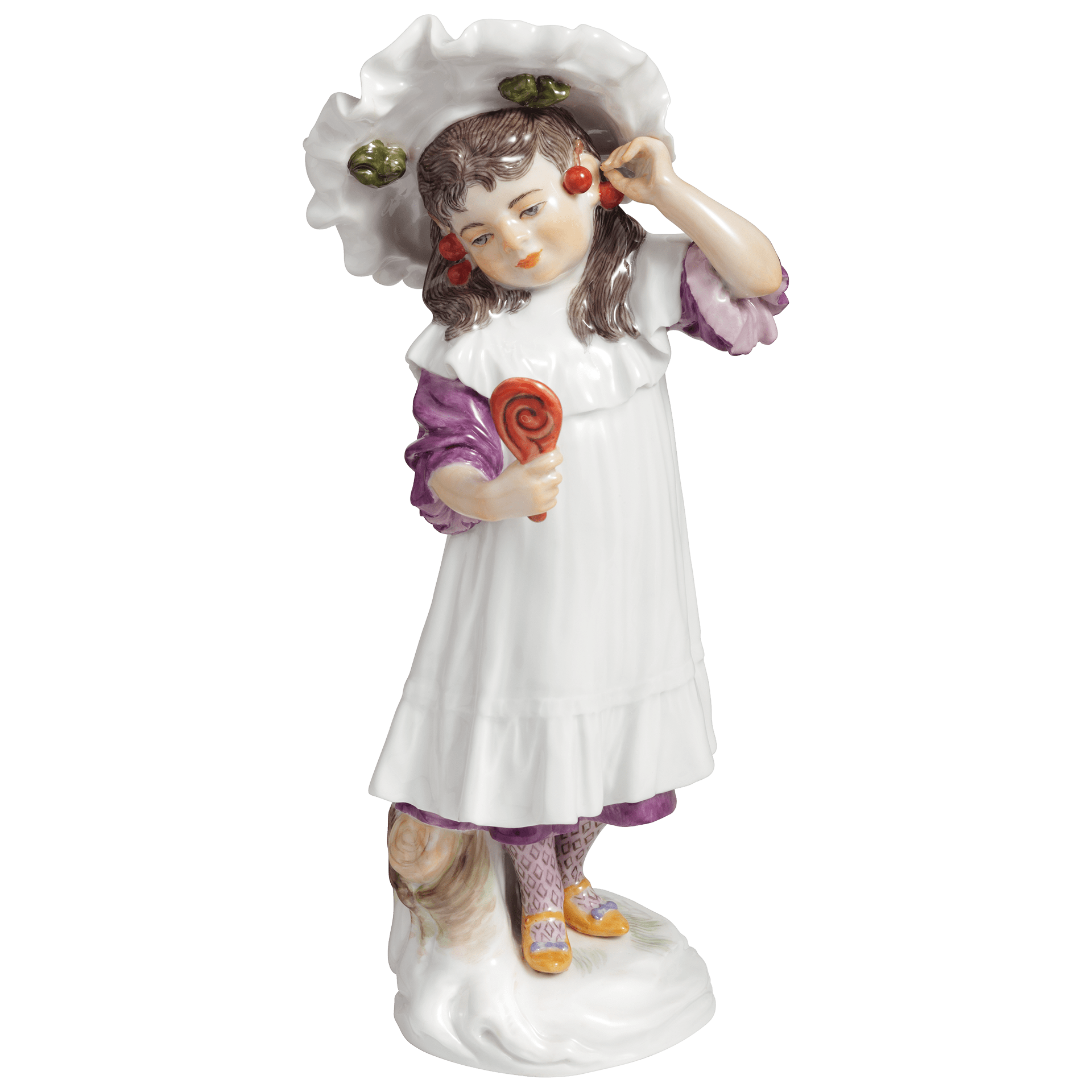 Hentschelkinder Mädchen mit Kirschen und Spiegel, Bunt, H 17,5 cm | Meissen Figuren - Edition Hentschelkinder 900100 - 73555 - Meissen Weimar