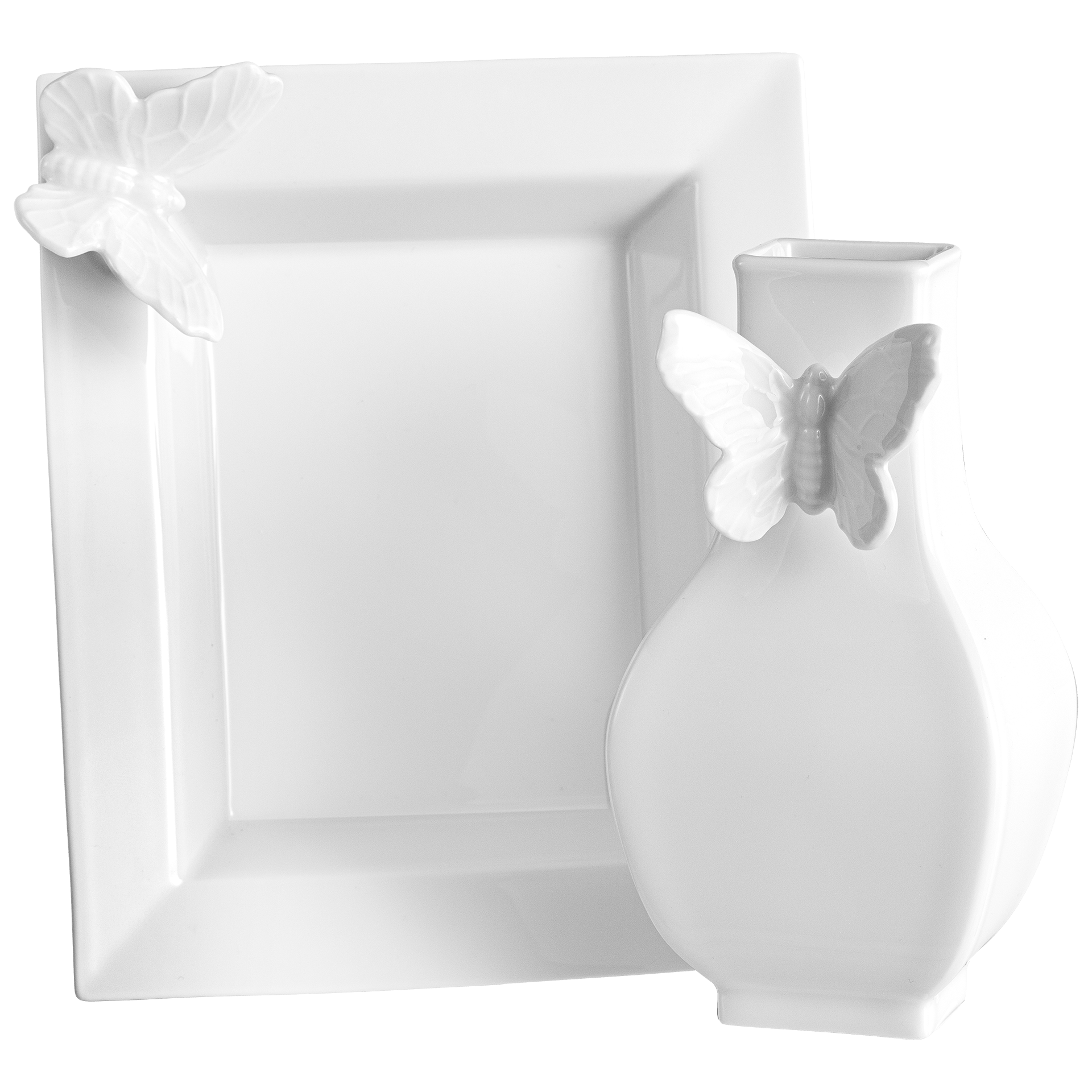 Home - Deco - Set Vase und Vide - Poche, Weiß, 2 - teilig | Meissen Butterfly Collection 000001 - c5007 - Meissen Weimar