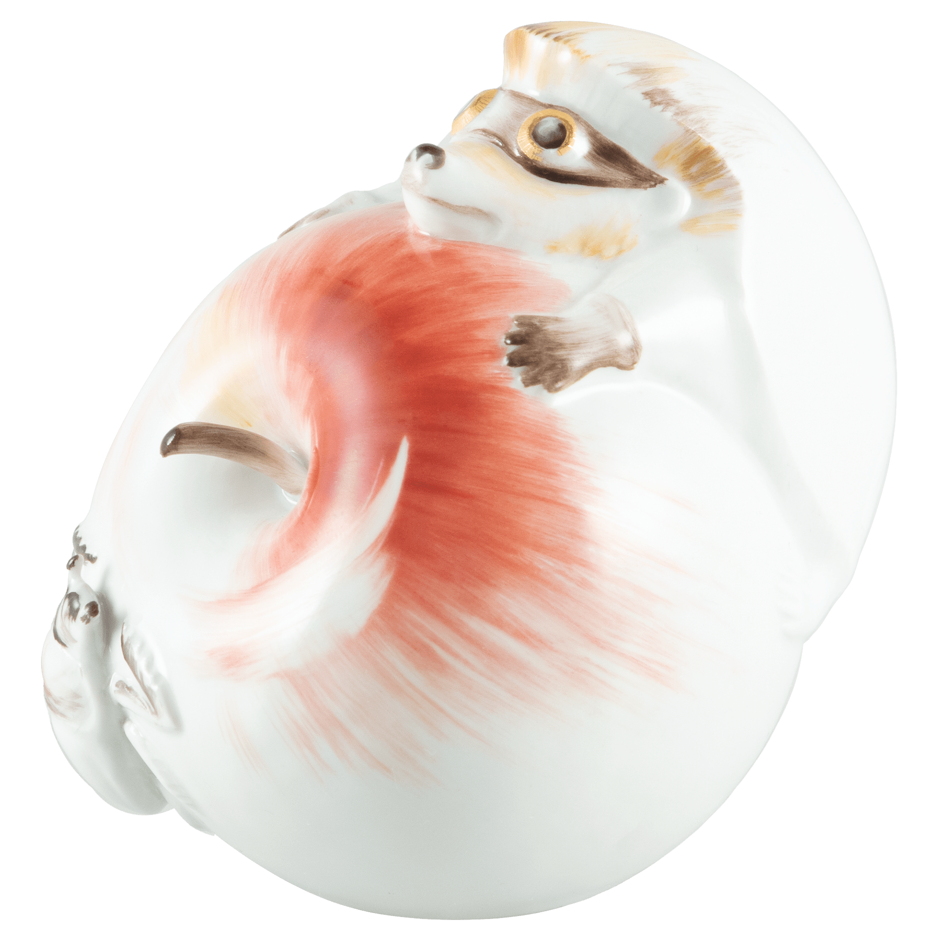 Igel mit Apfel, Bunt und gold staffiert, H 9 cm | Meissen Einzelplastik 900300 - 78845 - Meissen Weimar