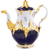 Kaffeekanne, gro ß, gestreute Blümchen, königsblau glasiert, Goldbronze, V 1,5 l | Meissen B-Form