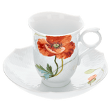 Kaffeetasse, Blumenmalerei "Wilder Mohn", rot, weißer Rand, V 0,15 l | Meissen Wellenspiel Relief