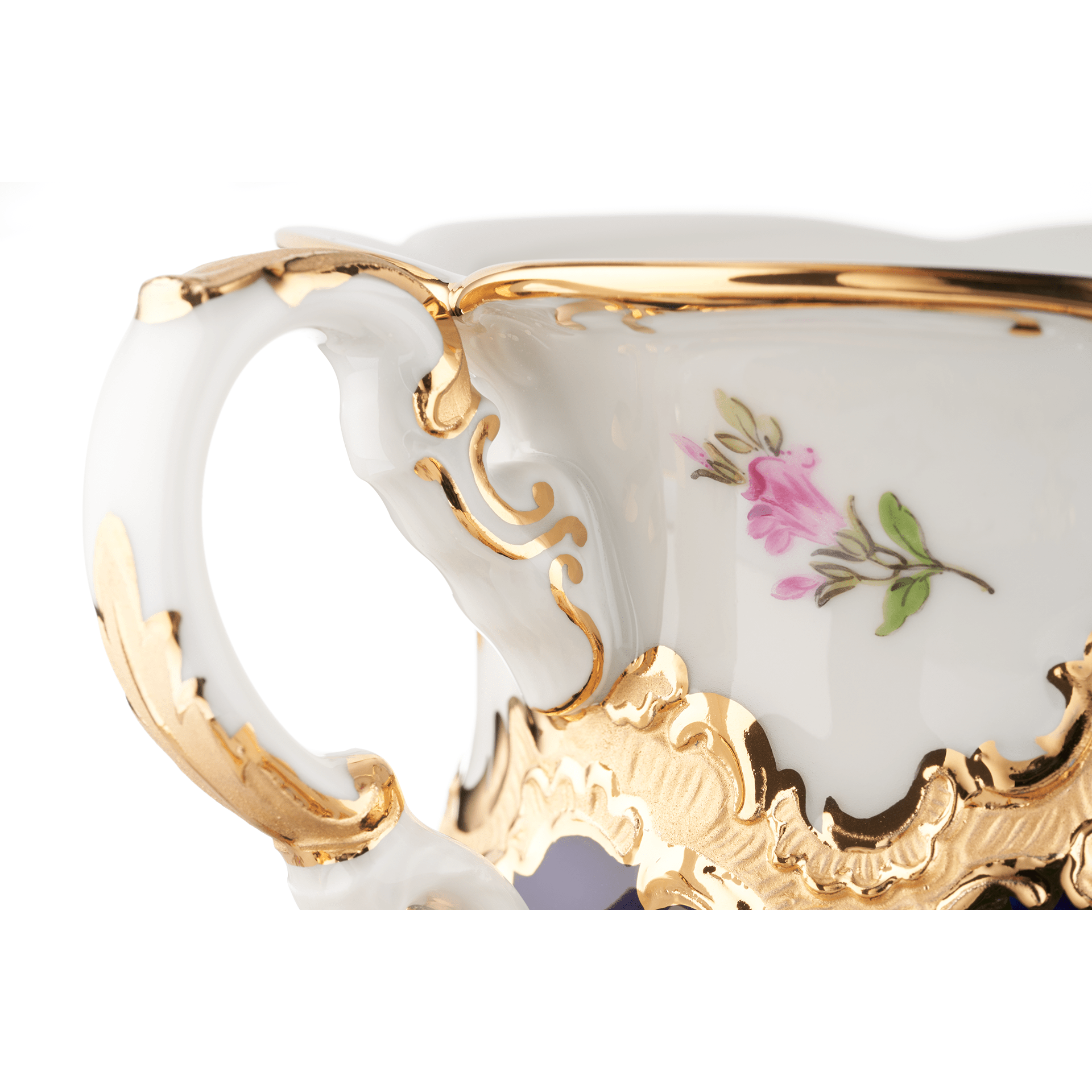 Kaffeetasse, gestreute Blümchen, königsblau glasiert, Goldbronze, V 0,16 l | Meissen B - Form 011079 - 15582 - Meissen Weimar