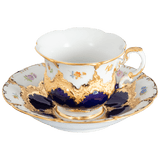Kaffeetasse, gestreute Blümchen, königsblau glasiert, Goldbronze, V 0,16 l | Meissen B-Form