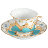 Kaffeetasse, Gestreute Blümchen, türkis glasiert, Goldbronze, V 0,16 l | Meissen B-Form