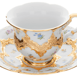 Kaffeetasse mit Untertasse Goldbronze gestreute Blümchen Ø 16 cm | Meissen B-Form