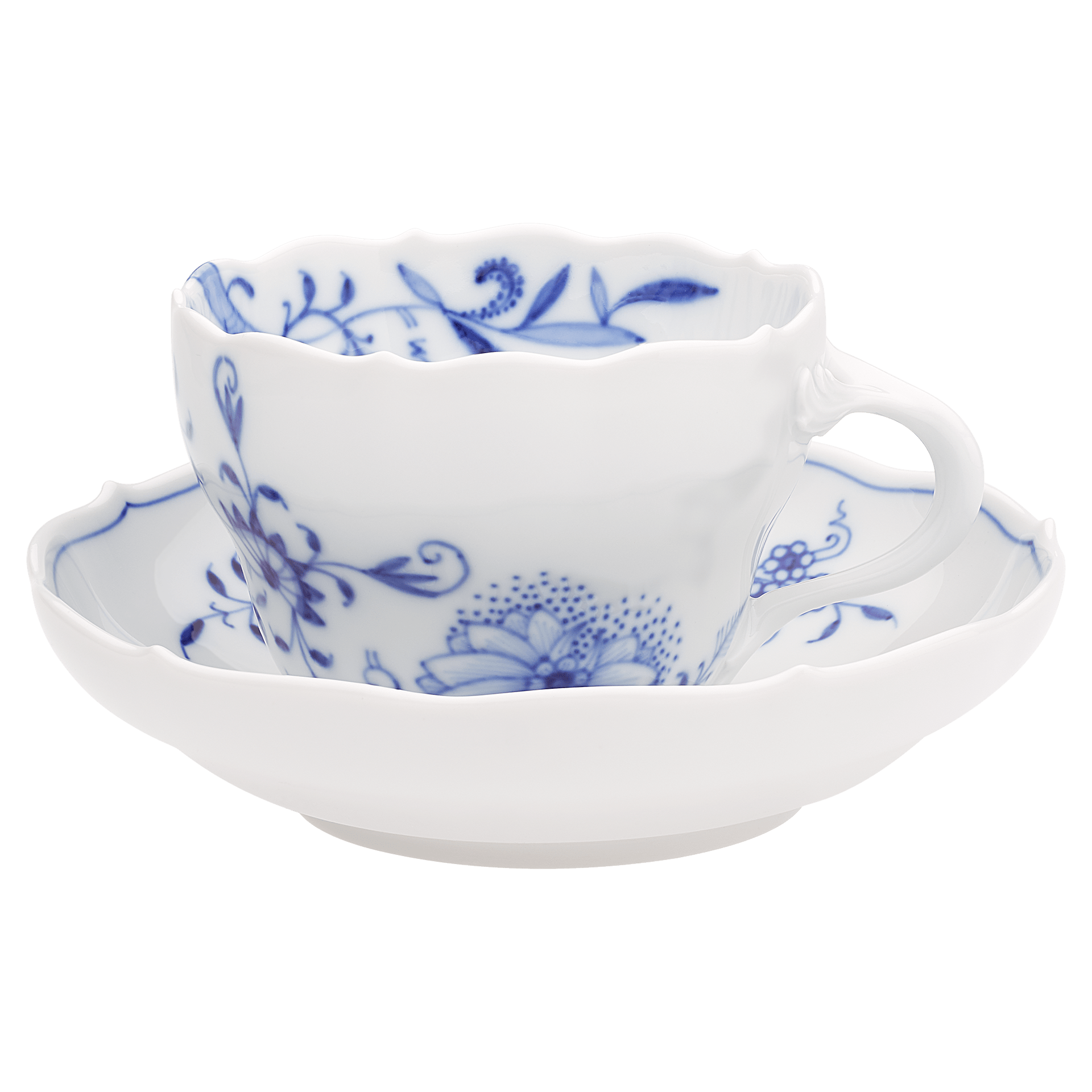 Kaffeetasse mit Untertasse, Zwiebelmuster Style, H 9 cm | Meissen Neuer Ausschnitt 801001 - 00582 - Meissen Weimar
