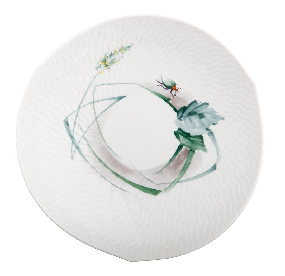 Kaffeeuntertasse, Waldflora mit Insekten, bunt, weißer Rand, Ø 14,5 cm | Meissen Wellenspiel Relief 614501 - 29562 - Meissen Weimar