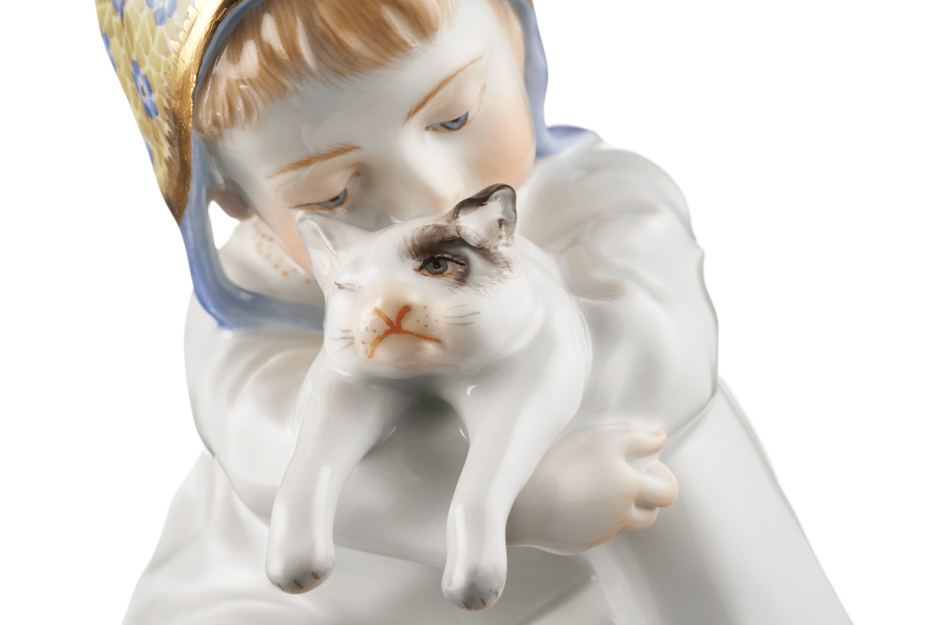 Kind mit Katze, Bunt und gold staffiert - , H 12 cm | Meissen Figuren - Edition Hentschelkinder 900300 - 73367 - Meissen Weimar