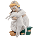 Kind mit Katze, Bunt und gold staffiert-, H 12 cm | Meissen Figuren-Edition Hentschelkinder