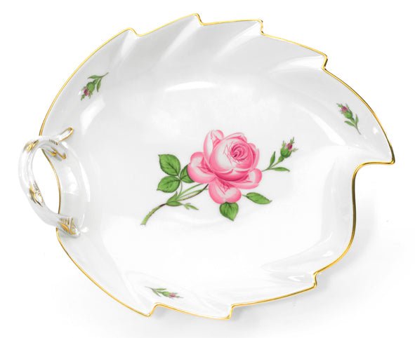 Konfektblatt, Purpur Rose mitte, bunt, Goldrand, L 19 cm | Accessoires Meissen Neuer Ausschnitt 020110 - 00264 - Meissen Weimar