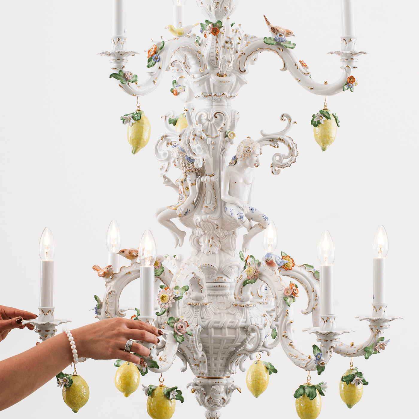 Kronleuchter Zitrone, Porzellan, H 105 cm | Meissen Figuren - Edition Künstlerkapelle 65c028 - 79m91 - Meissen Weimar