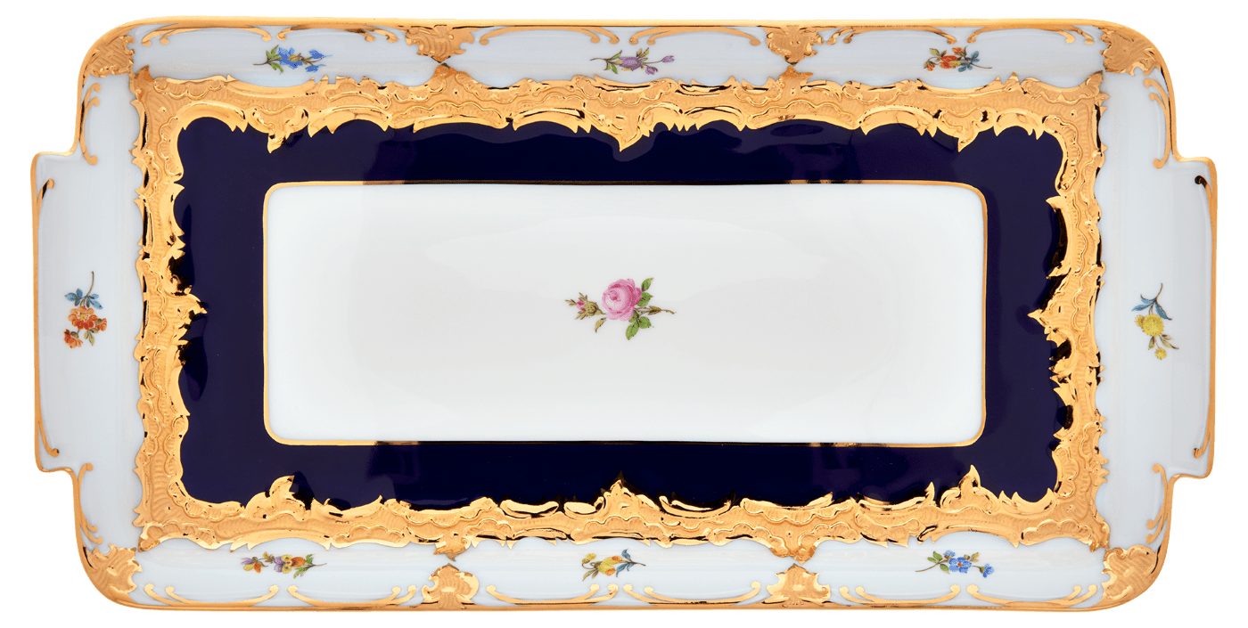 Kuchenplatte Gestreute Blümchen L 29 cm | Meissen B - Form 011079 - 15508 - Meissen Weimar
