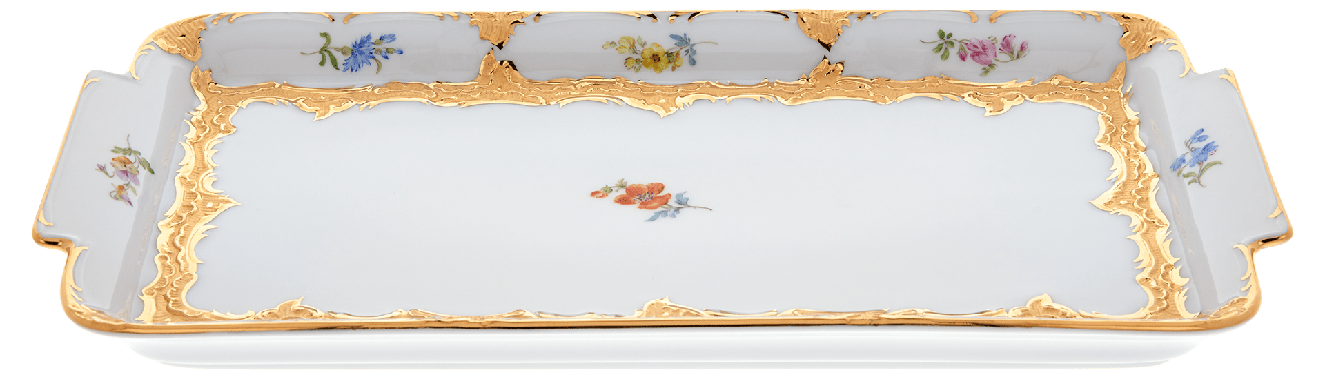 Kuchenplatte Goldbronze gestreute Blümchen L 29 cm | Meissen B - Form 010179 - 15508 - Meissen Weimar