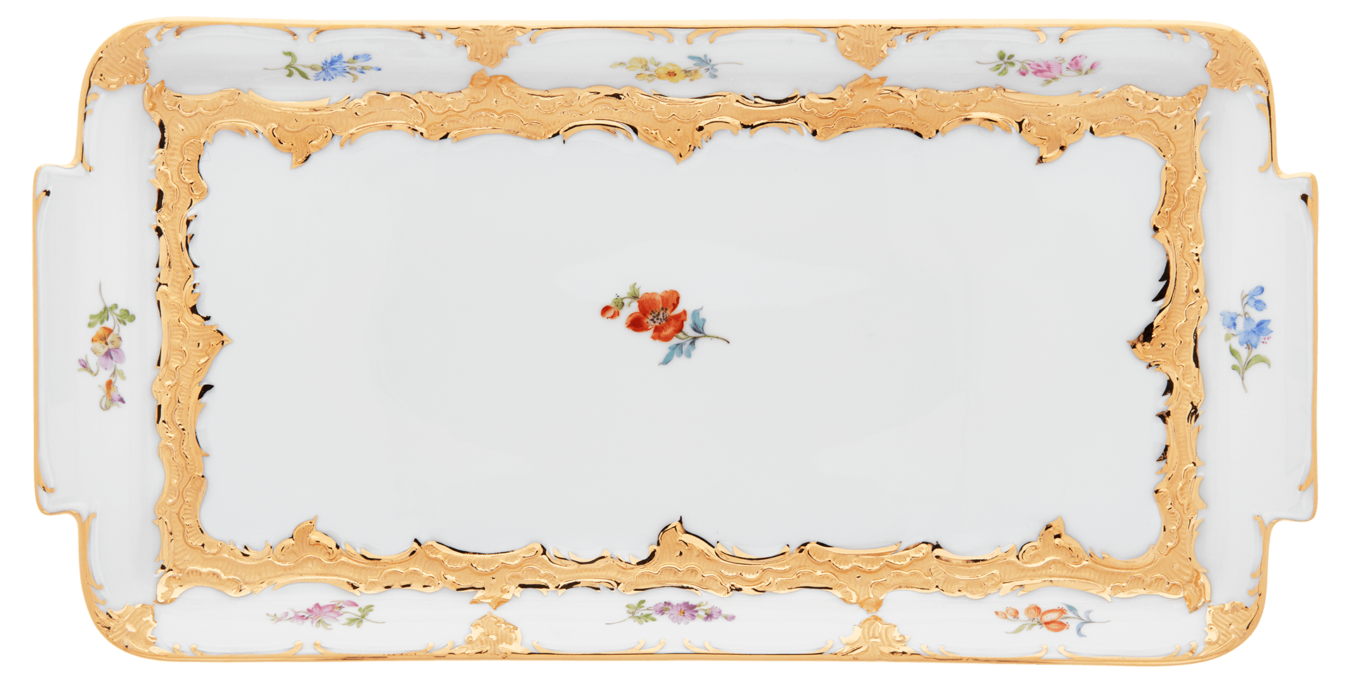Kuchenplatte Goldbronze gestreute Blümchen L 29 cm | Meissen B - Form 010179 - 15508 - Meissen Weimar