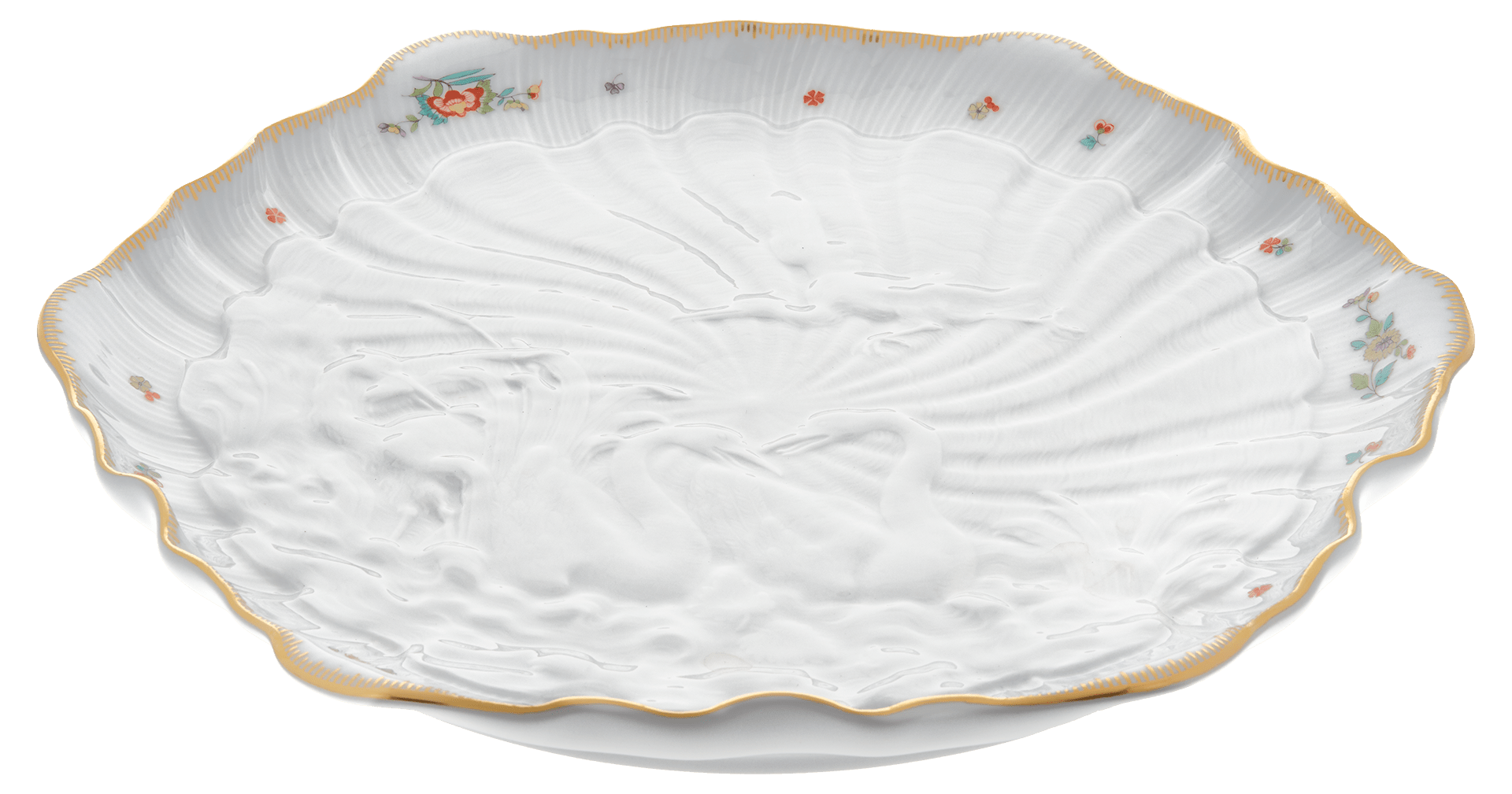 Kuchenschale, Indische Blumenzweige, gestreute Blümchen, Goldkante, Goldrand, ø 29 cm | Meissen Schwanendessin 397152 - 05506 - Meissen Weimar