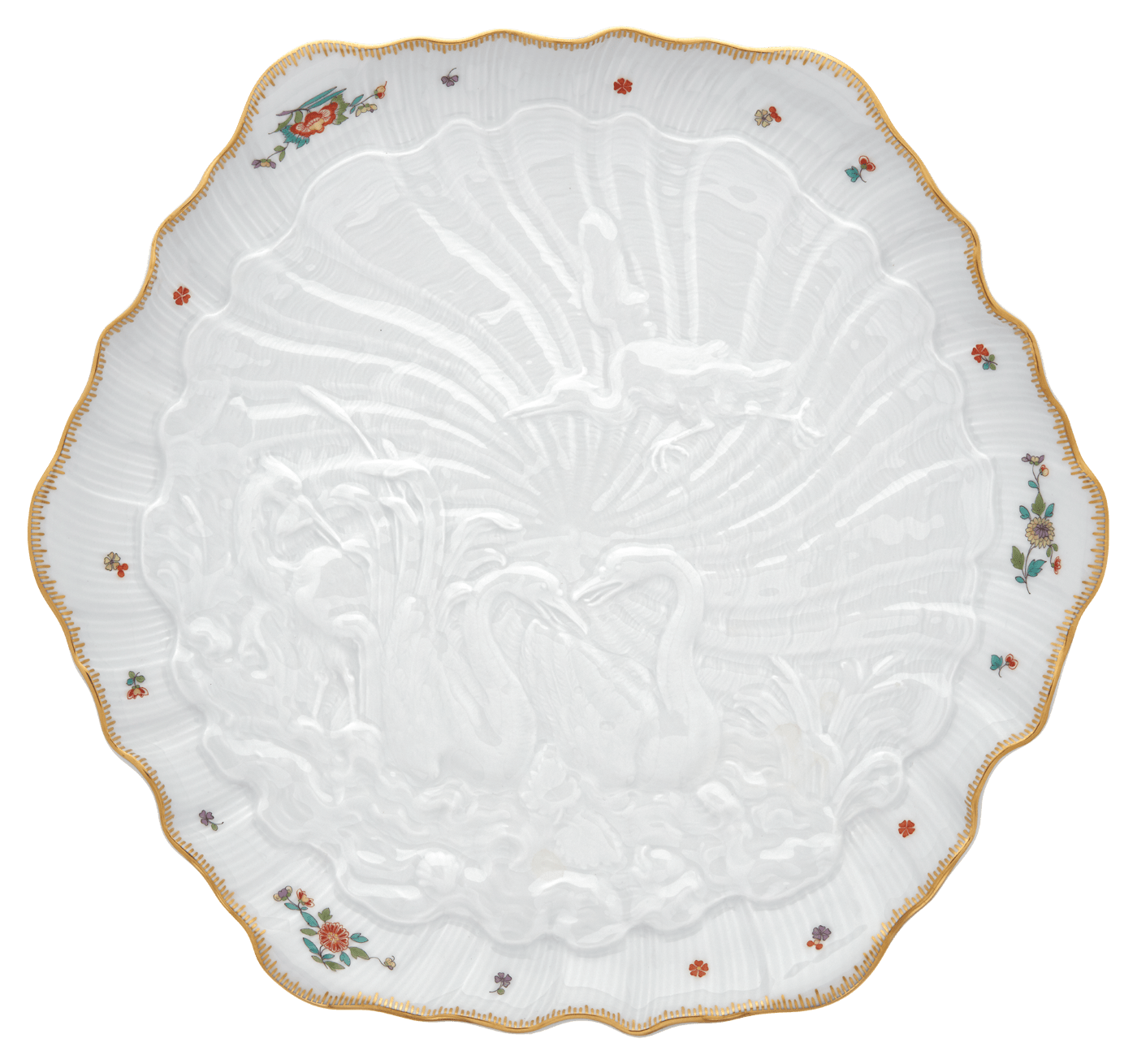 Kuchenschale, Indische Blumenzweige, gestreute Blümchen, Goldkante, Goldrand, ø 29 cm | Meissen Schwanendessin 397152 - 05506 - Meissen Weimar