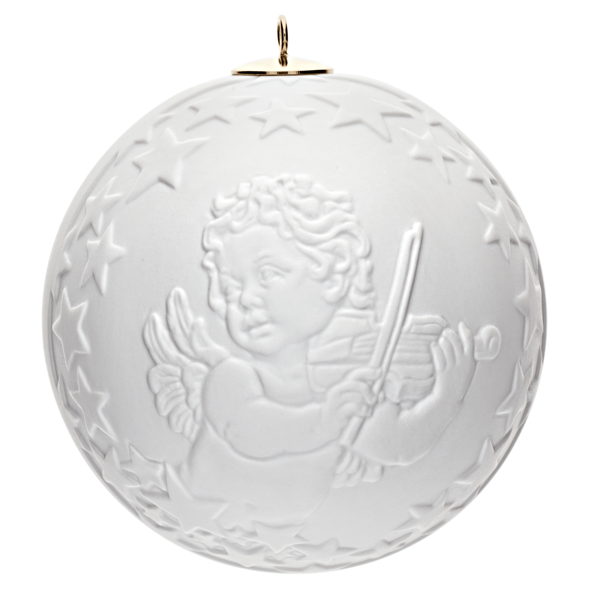 Kugel mit Relief, musizierender Engel, Weiß, bisquit, Ø 7 cm | Meissen Zweigschmuck Kugel Kollektion 001001 - 55M24 - Meissen Weimar