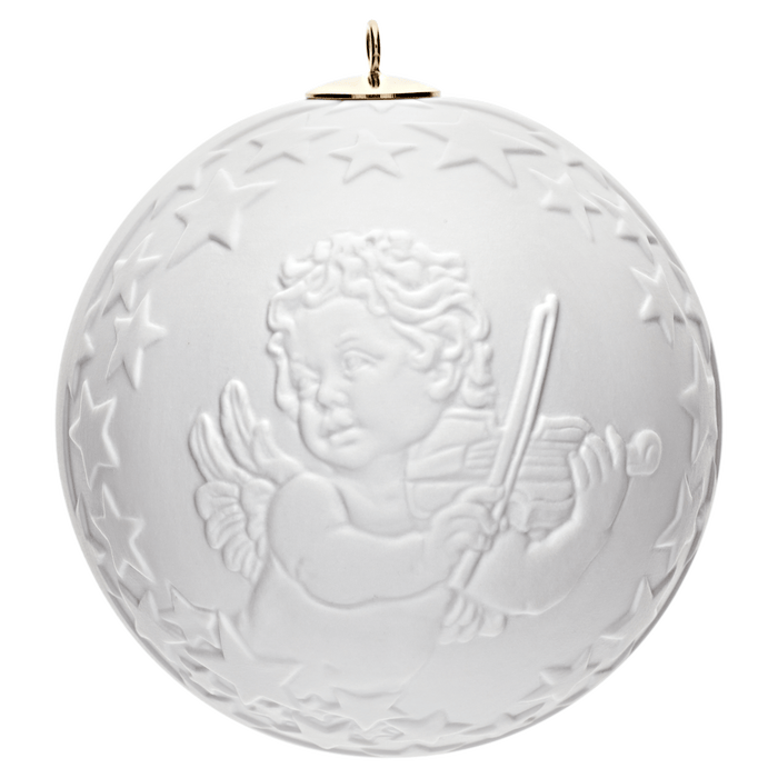 Kugel mit Relief, musizierender Engel, Weiß, bisquit, Ø 7 cm | Meissen Zweigschmuck Kugel Kollektion