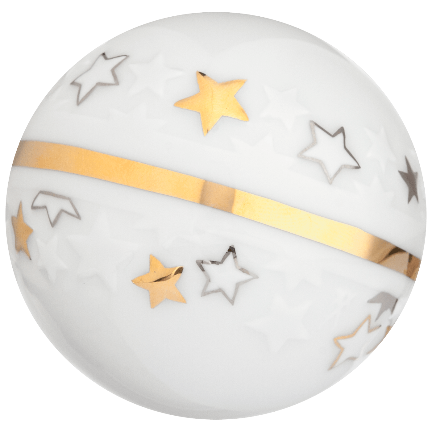 Kugel Reliefsterne, Glanzgold und Glanzplatin, weißer Rand, Ø 7 cm | Meissen Zweigschmuck Kugel Kollektion 99A353 - 55M39 - Meissen Weimar