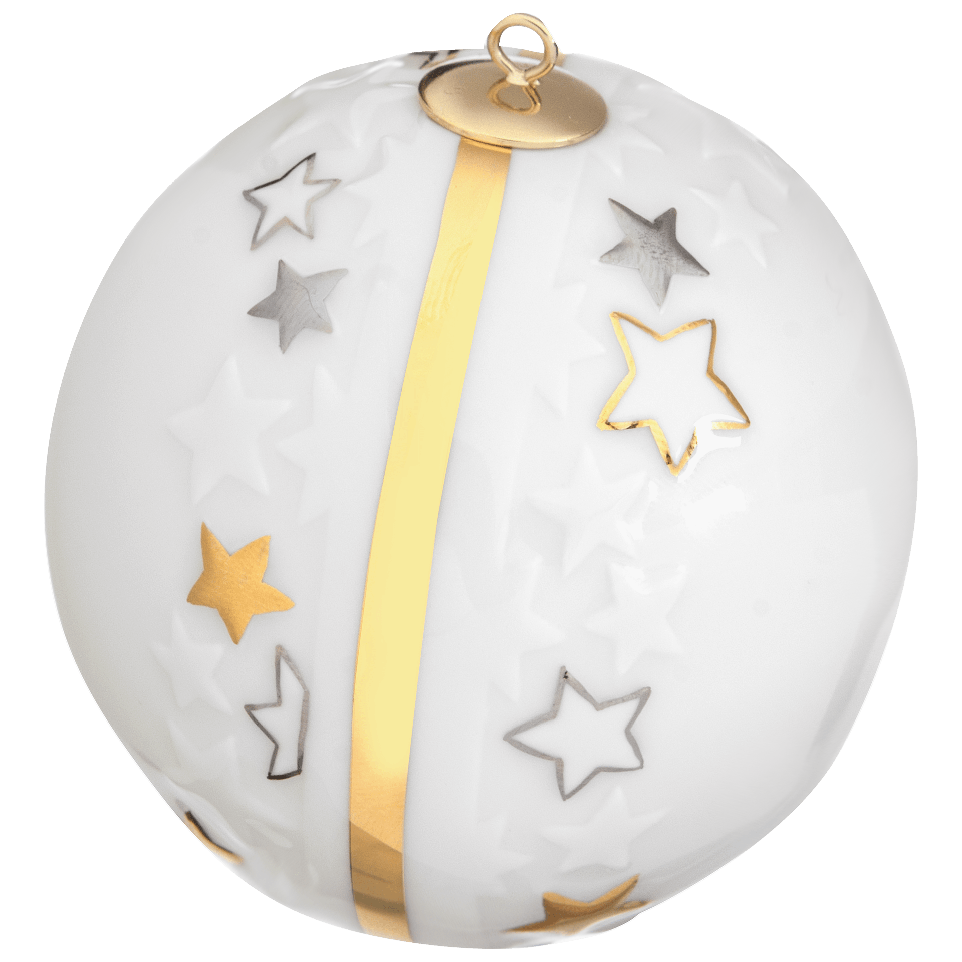 Kugel Reliefsterne, Glanzgold und Glanzplatin, weißer Rand, Ø 7 cm | Meissen Zweigschmuck Kugel Kollektion 99A353 - 55M39 - Meissen Weimar