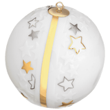 Kugel Reliefsterne, Glanzgold und Glanzplatin, weißer Rand, Ø 7 cm | Meissen Zweigschmuck Kugel Kollektion