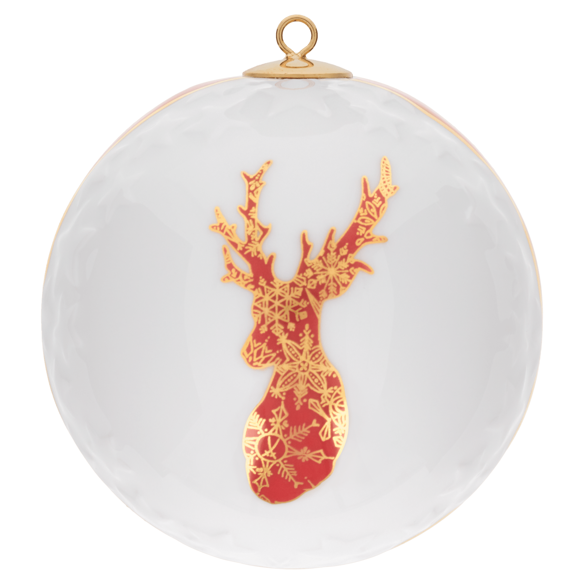Kugel Reliefsterne, Hirsch, rot/gold, Ø 7 cm | Meissen Zweigschmuck Kugel Kollektion 79A732 - 55M39 - Meissen Weimar