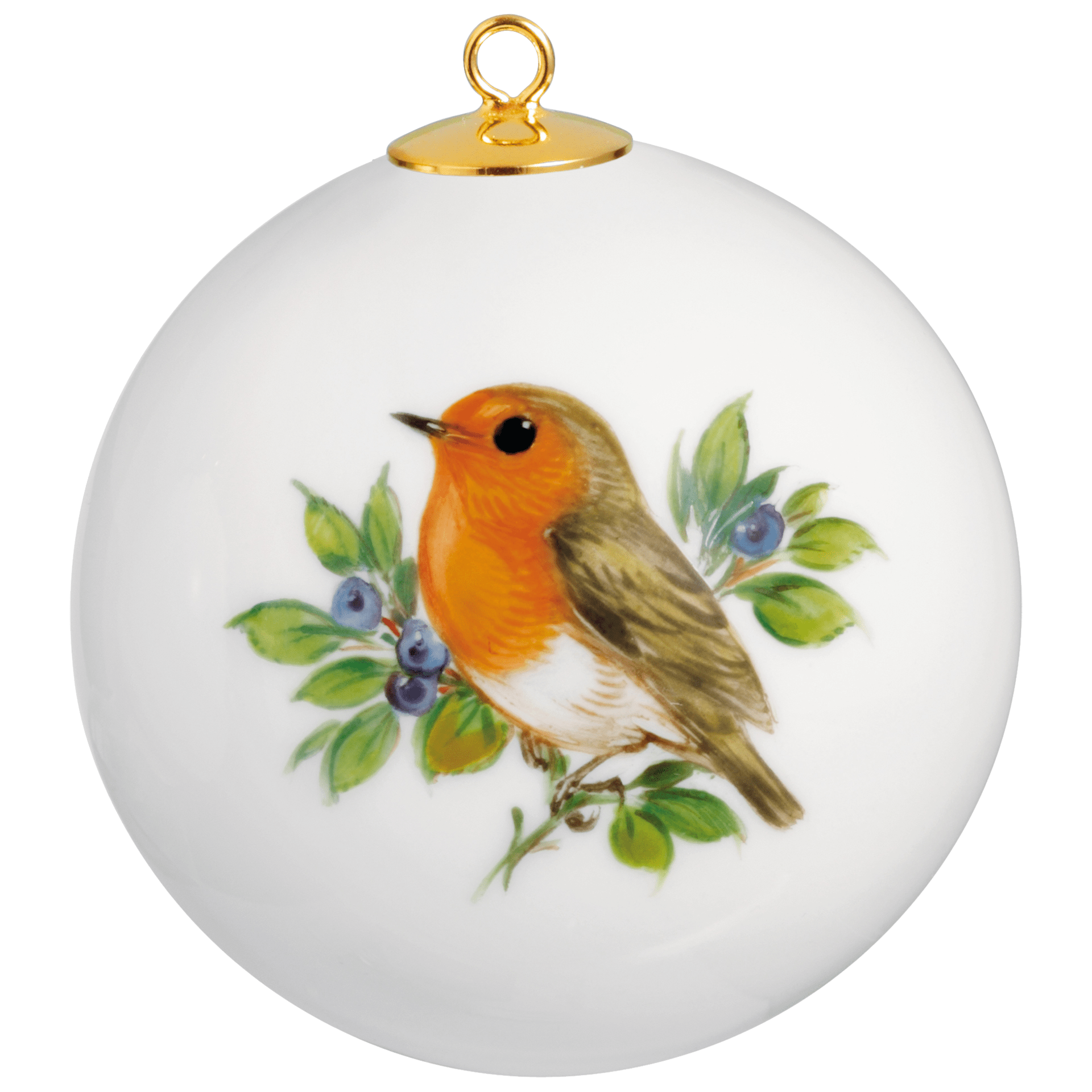 Kugel, Vogelmalerei, Rotkehlchen, Goldrand, Ø 5 cm | Meissen Zweigschmuck Kugel Kollektion 26C001 - 55M09 - Meissen Weimar