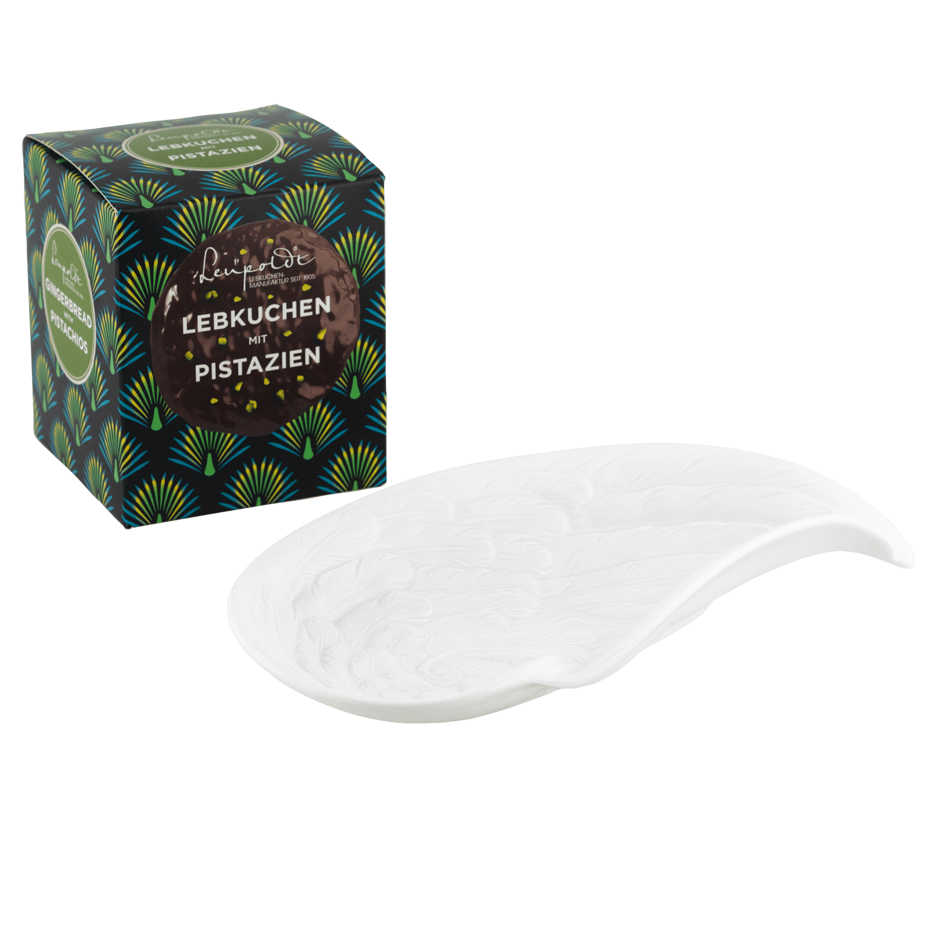 Lebkuchen - Set, 2 - tlg., LEUPOLDT® Lebkuchen mit Pistazien Zartbitter 150g, 1 Flügelschale, Weiß | Meissen - Set Kollektion Genußwelten 000001 - 53N94 - Meissen Weimar