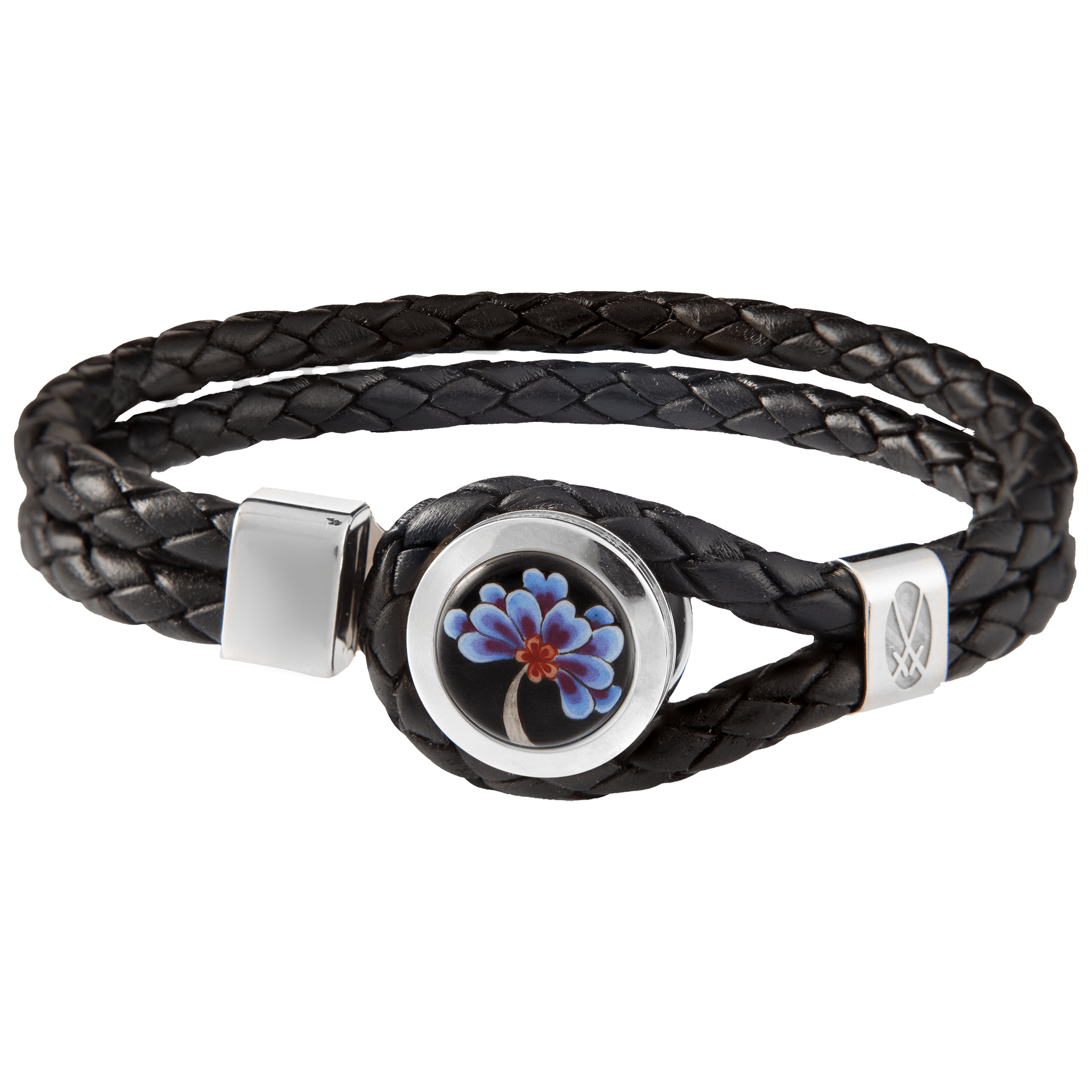 Lederarmband Indische Blüte Blau, Breite 21 cm | Meissen Herrenschmuck mpj60bi930c - Meissen Weimar