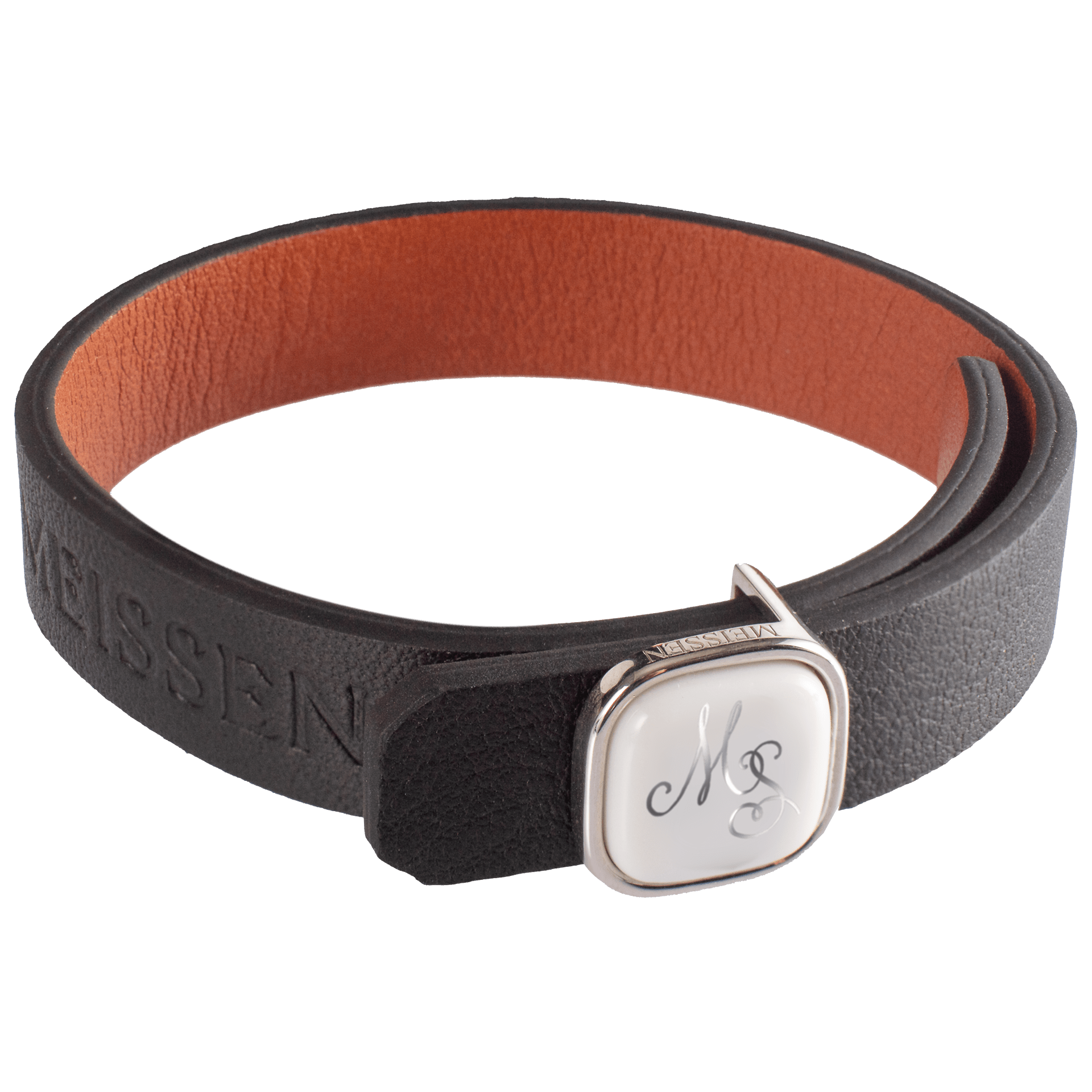 Lederarmband mit Monogramm in Platin, 0,3 cm | Meissen Herrenschmuck mpj60mod919c - Meissen Weimar