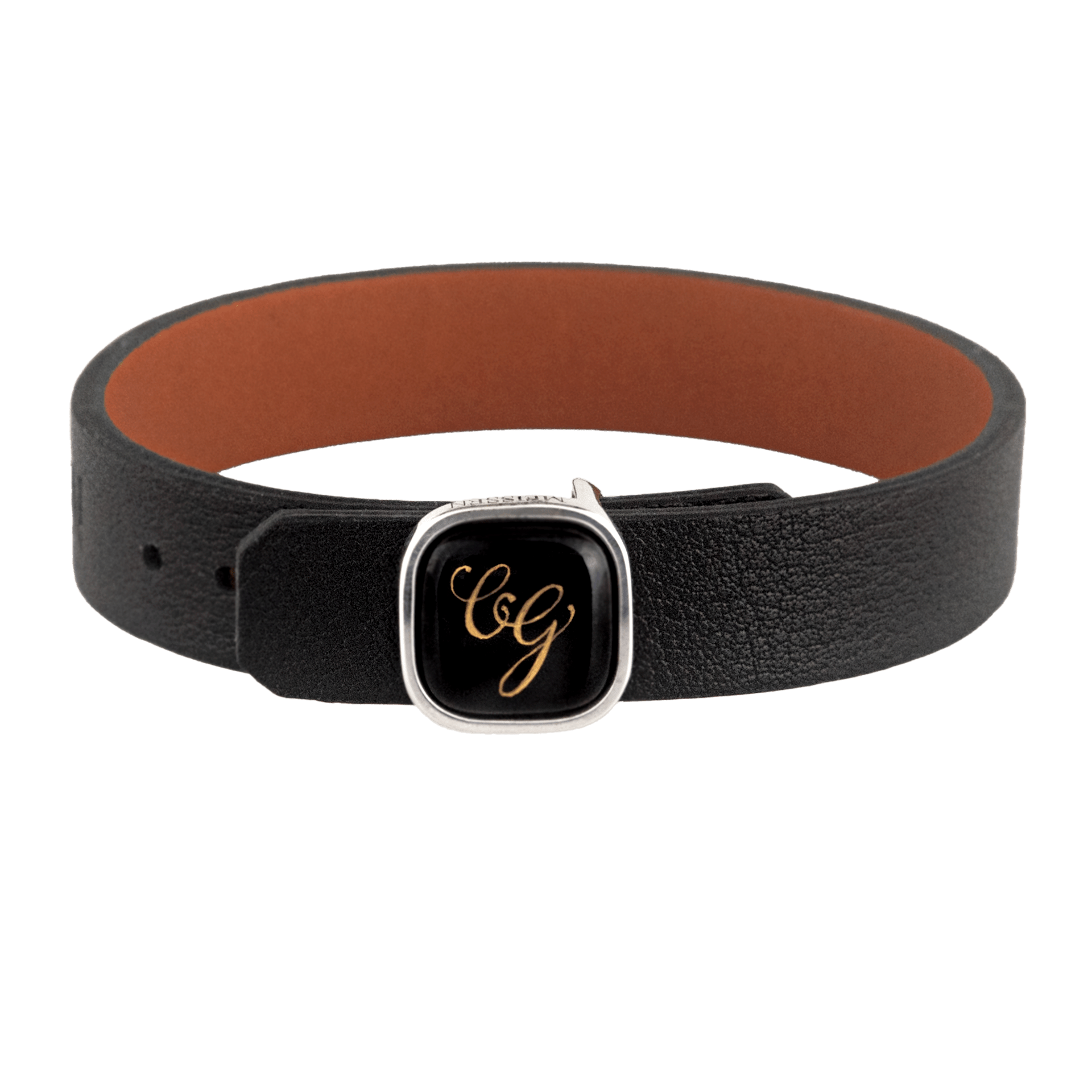 Lederarmband Monogramm in Gold, Schwarz, Breite 1,4 cm | Meissen Geschenke Individuell mpj60mod978c - Meissen Weimar