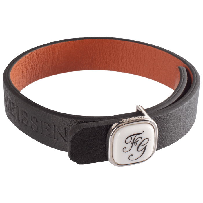 Lederarmband mit Monogramm (2 Buchstaben) in Schwarz | Meissen Schmuck Individuell