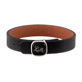 Lederarmband schwarz mit Monogramm in Platin, H 0,3 cm | Meissen Geschenke Individuell