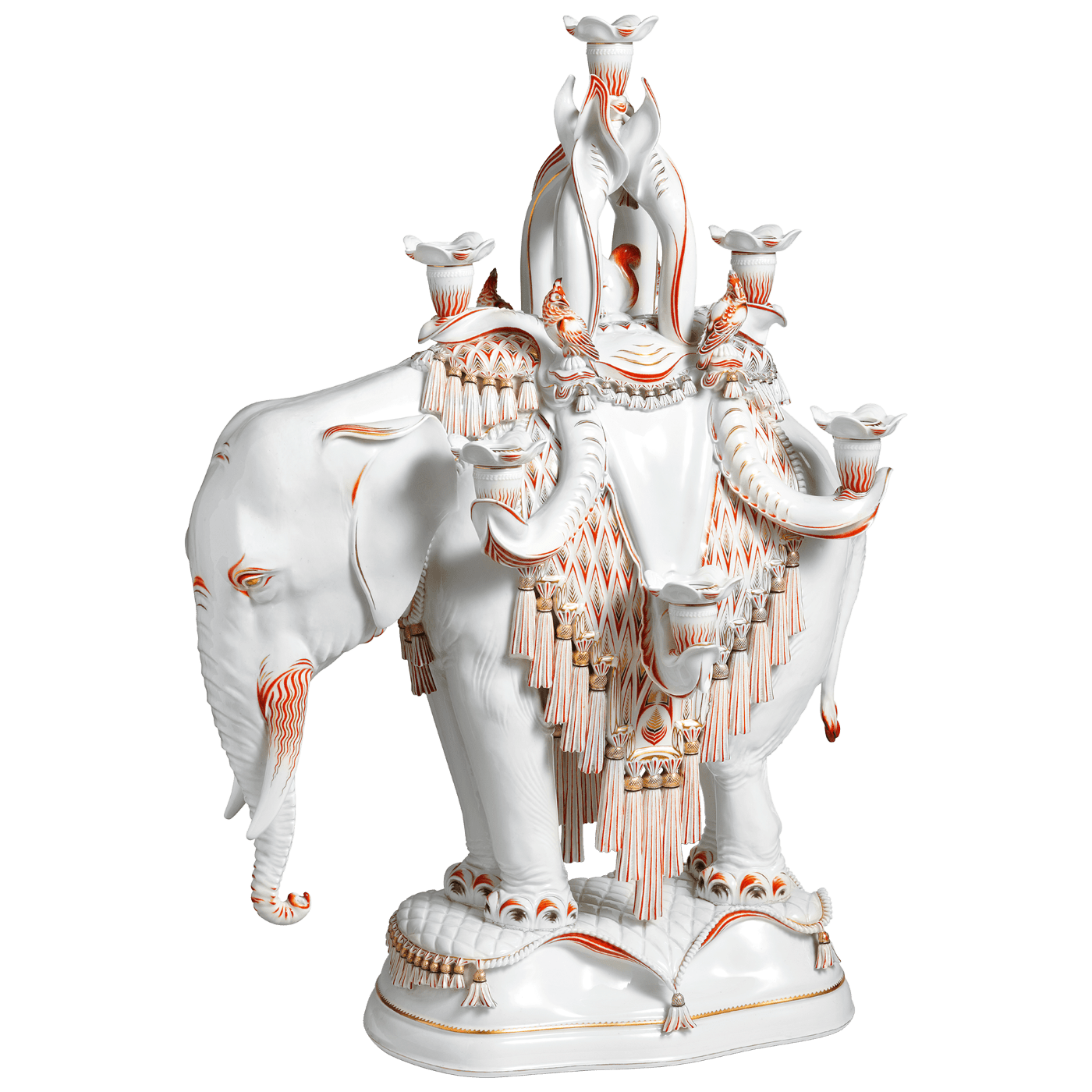 Leuchter Indischer Elefant, Weiß - Rot - Gold, H 73 cm | Meissen Exklusiv - Kollektion 900580 - 79354 - Meissen Weimar