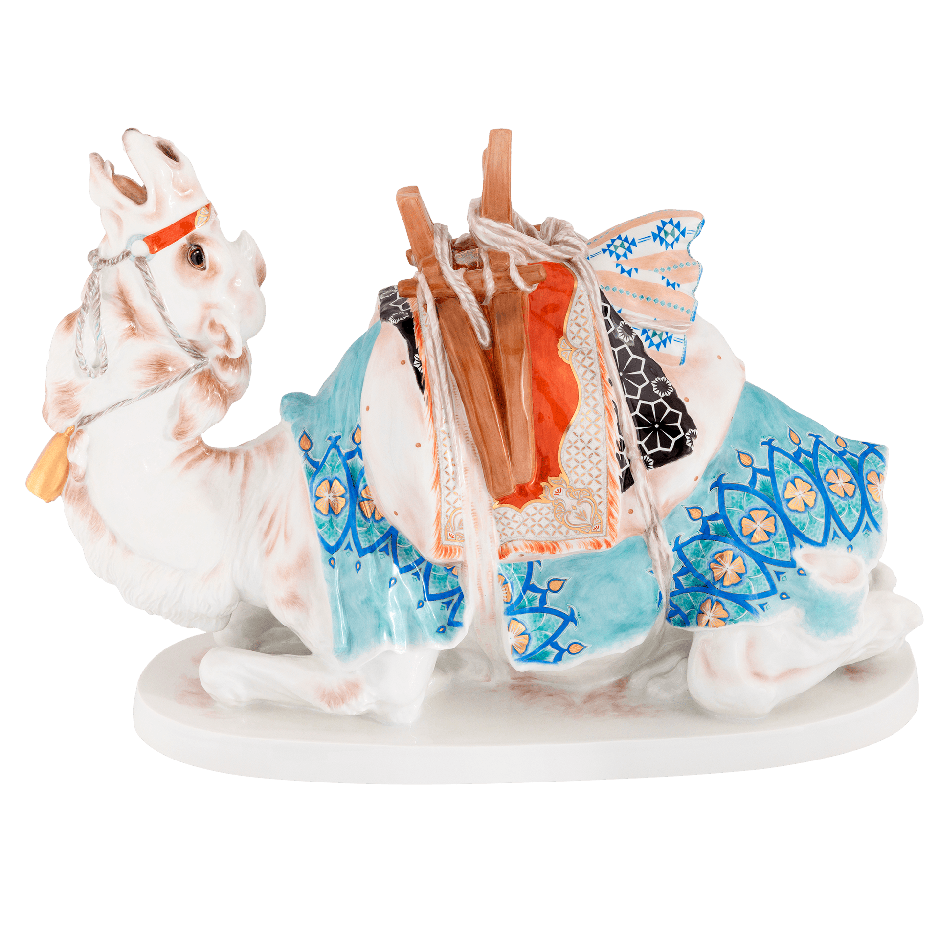 Liegendes Lastkamel, Bunt und gold staffiert, Lim., L 49 cm | Meissen Exklusiv - Kollektion 900380-76078 - Meissen Weimar