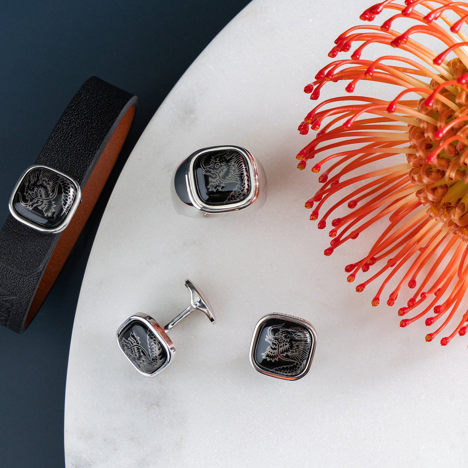 Manschettenknöpfe Glücksdrache Ø 1,8 cm | Meissen Schmuck Individuell mpj70gd927c - Meissen Weimar