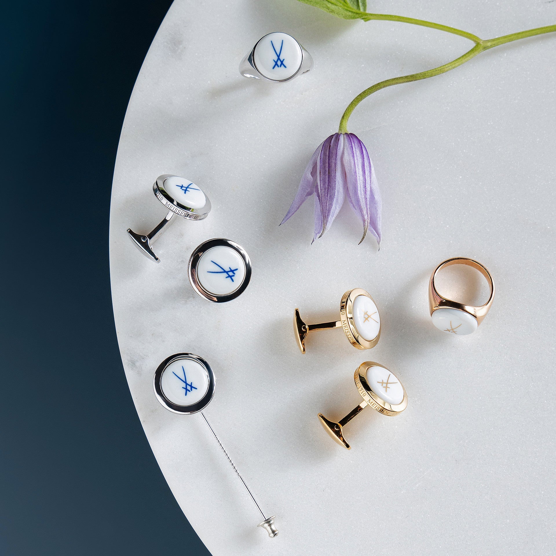 Manschettenknöpfe, Markenzeichen Schwerter Kobaltblau, Ø 2,2 cm | Meissen Kollektion Markenzeichen mpj70sw946c - Meissen Weimar