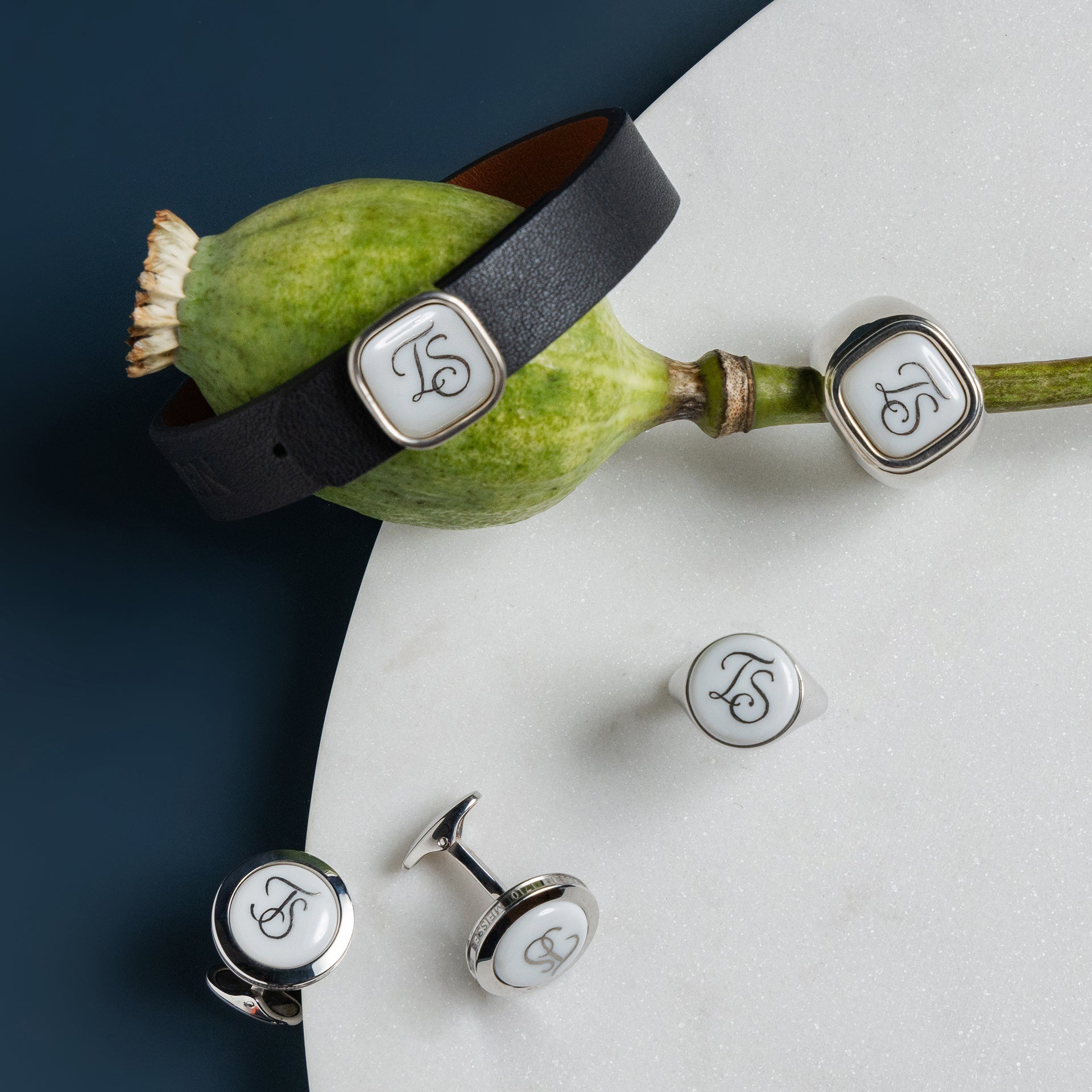 Manschettenknöpfe Monogramm in Platin 925 Sterlingsilber Paar | Meissen Schmuck Individuell 99a065-c5321 - Meissen Weimar