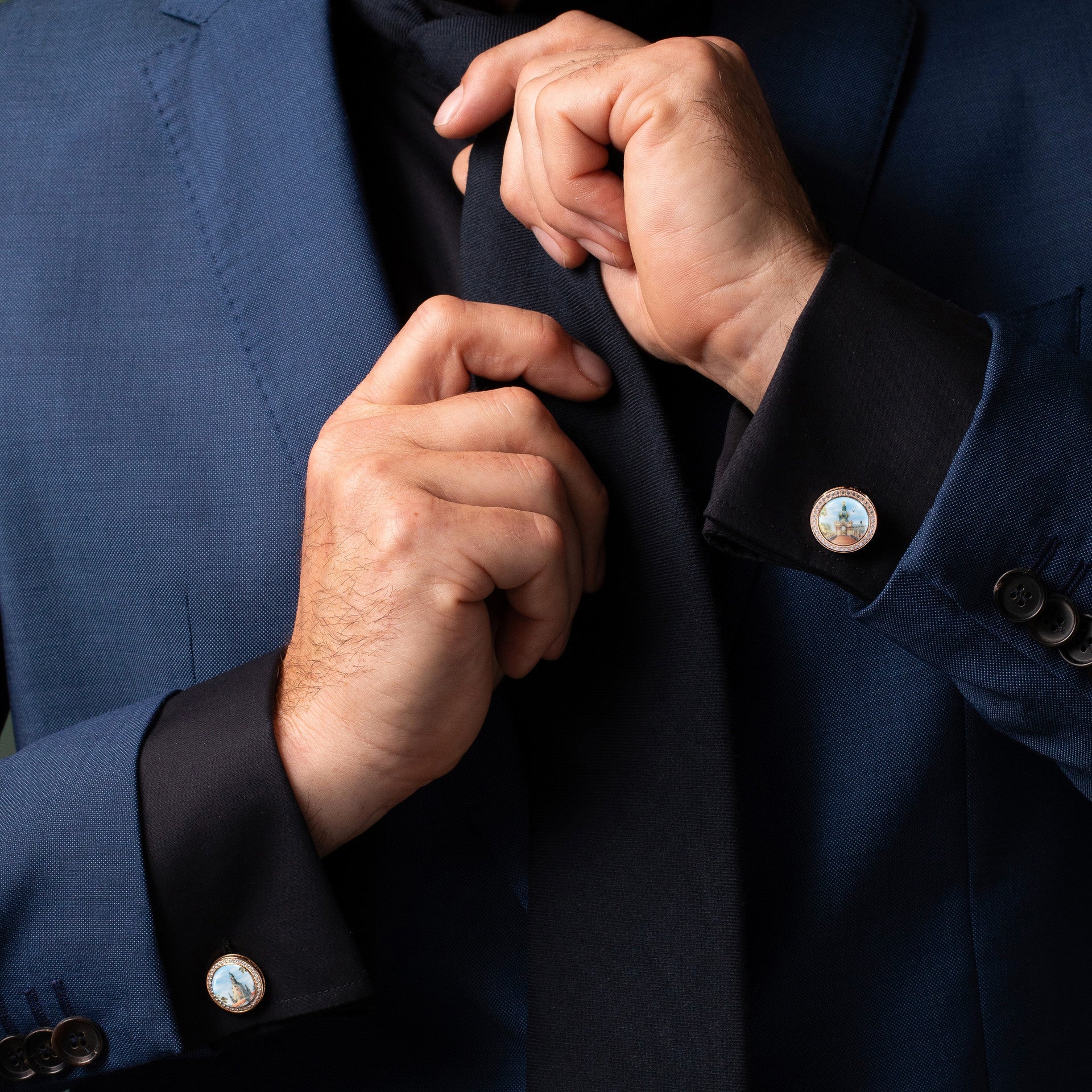 Manschettenknöpfe, Roségold mit Dresdner Stadtansichten, Ø 1.8 cm, 2 - Teilig | Meissen Geschenke mpj70lme002c - Meissen Weimar