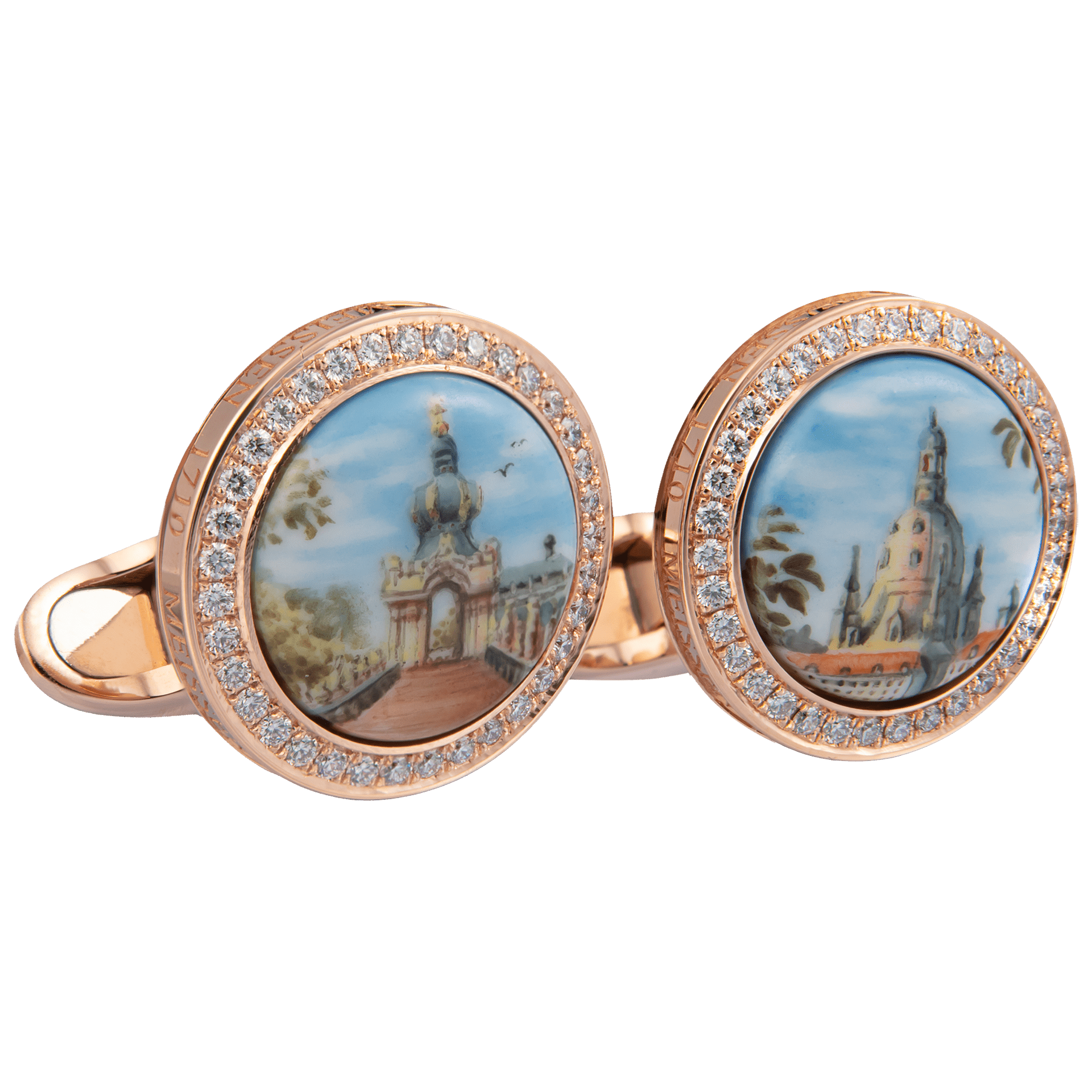 Manschettenknöpfe, Roségold mit Dresdner Stadtansichten, Ø 1.8 cm, 2 - Teilig | Meissen Geschenke mpj70lme002c - Meissen Weimar