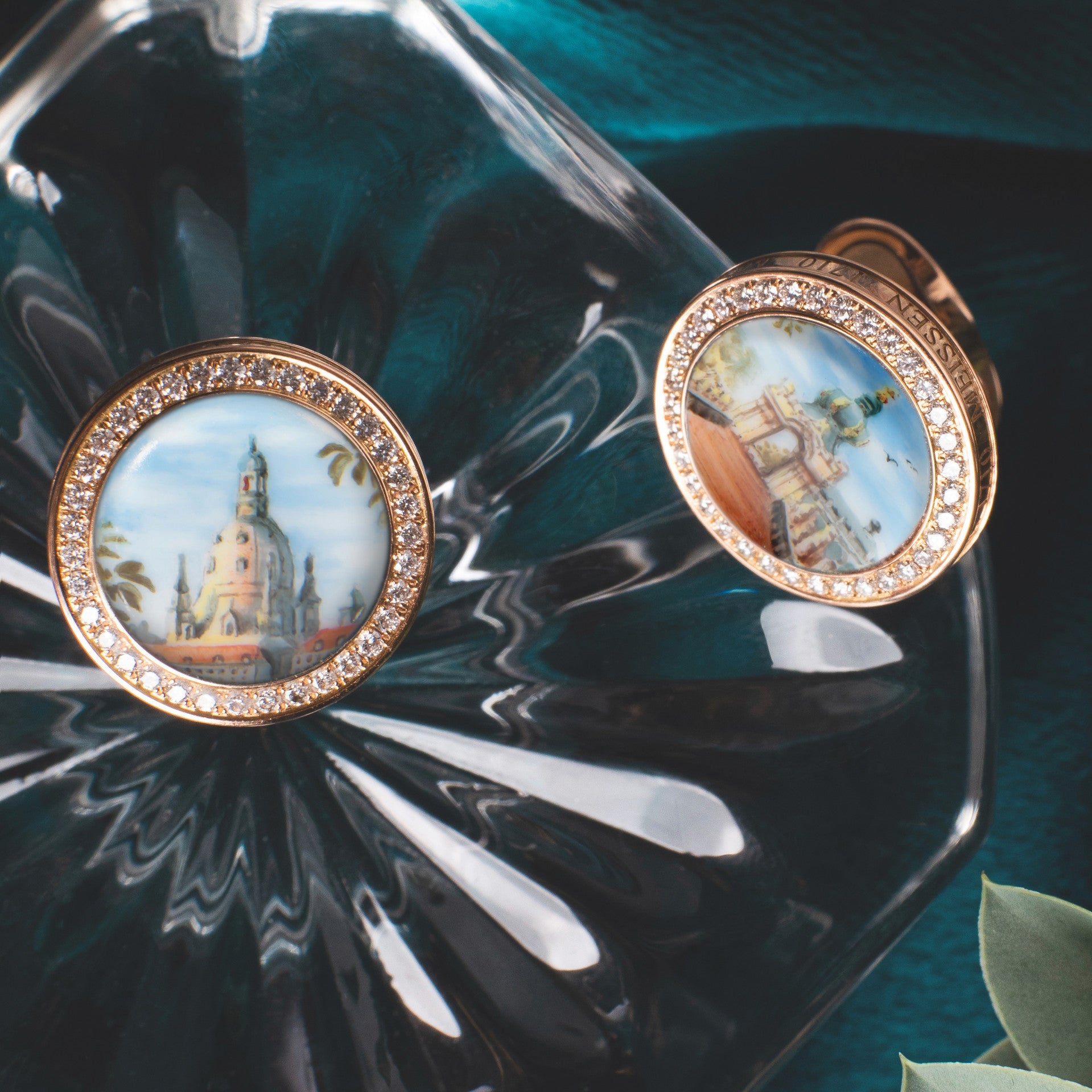 Manschettenknöpfe, Roségold mit Dresdner Stadtansichten, Ø 1.8 cm, 2 - Teilig | Meissen Geschenke mpj70lme002c - Meissen Weimar