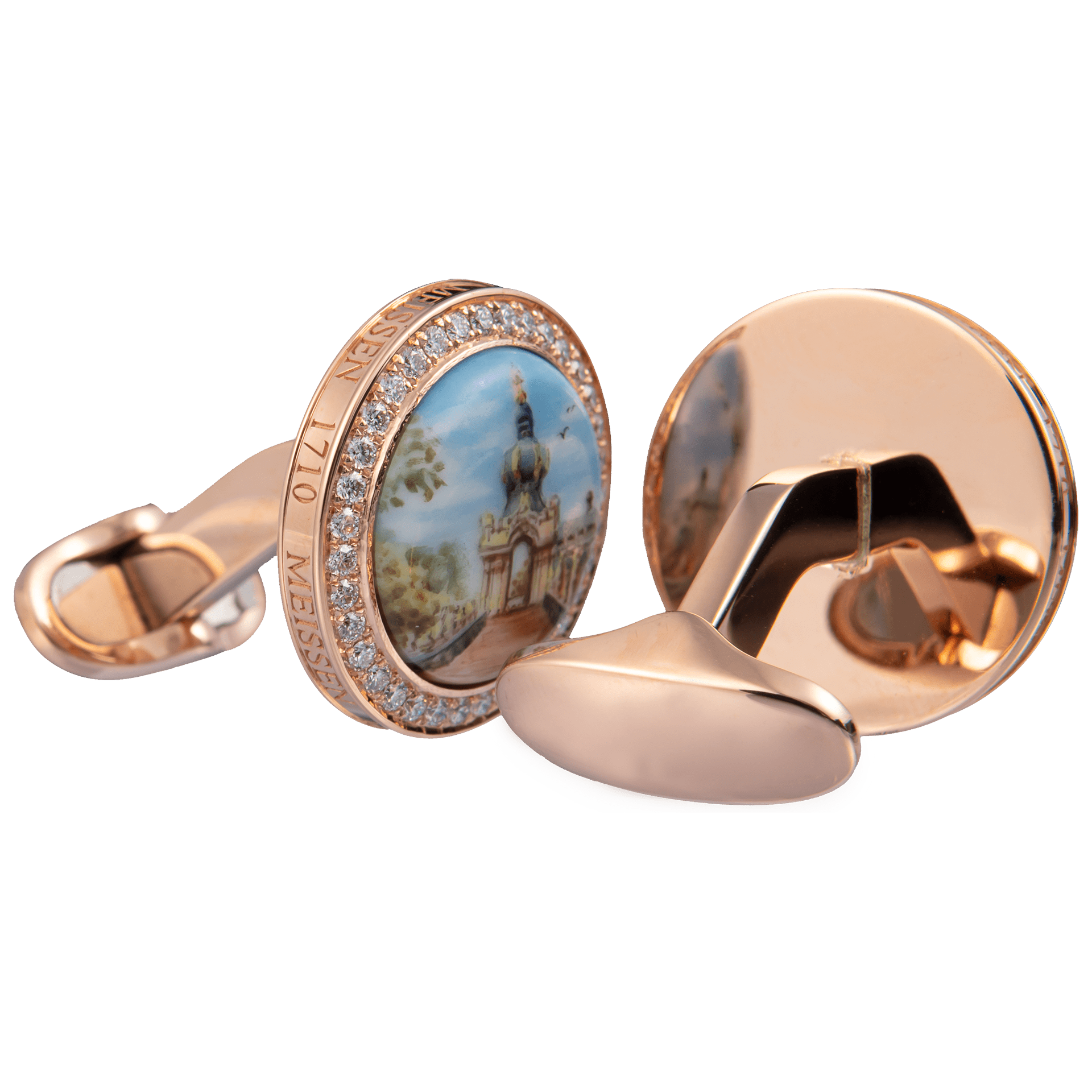 Manschettenknöpfe, Roségold mit Dresdner Stadtansichten, Ø 1.8 cm, 2 - Teilig | Meissen Geschenke mpj70lme002c - Meissen Weimar