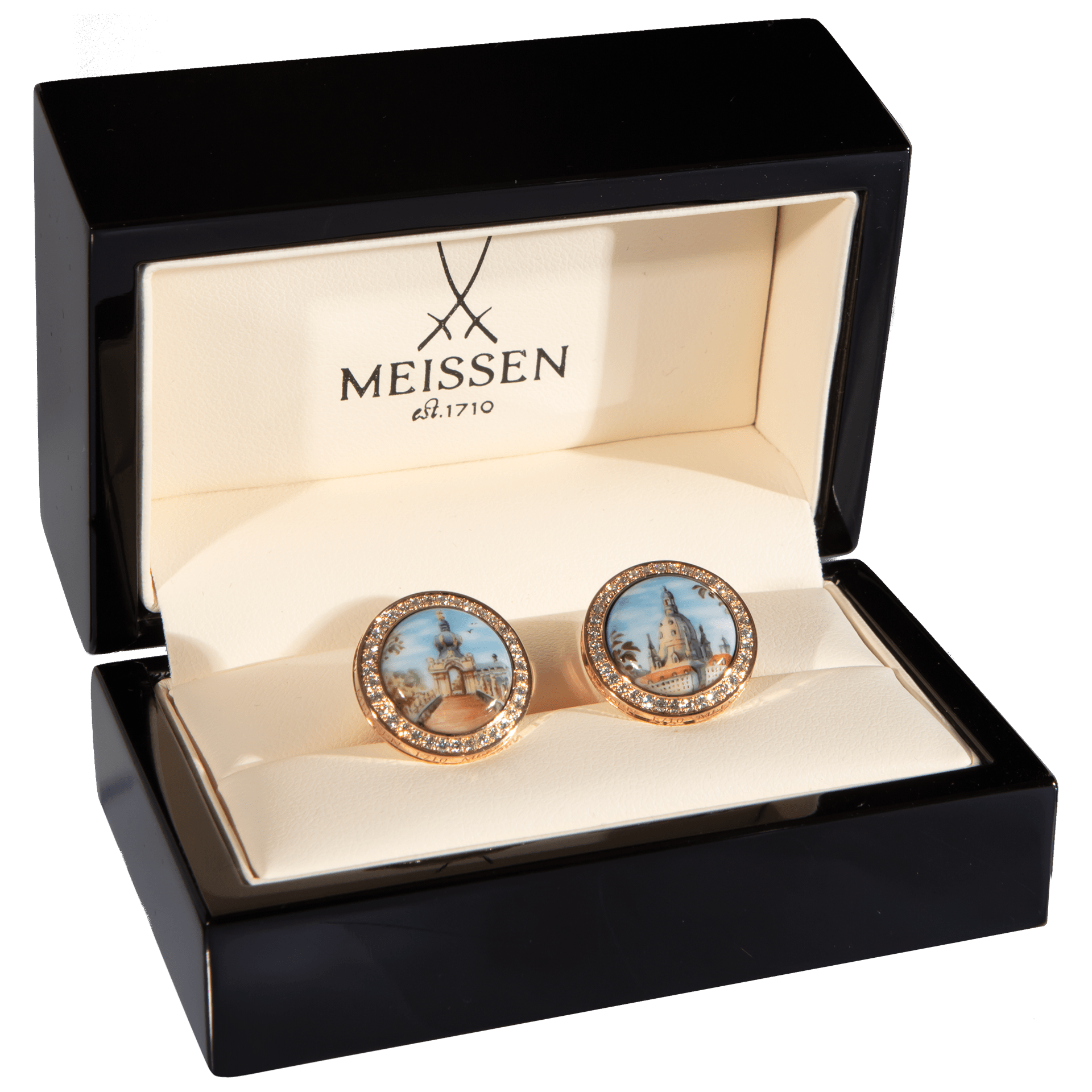 Manschettenknöpfe, Roségold mit Dresdner Stadtansichten, Ø 1.8 cm, 2 - Teilig | Meissen Geschenke mpj70lme002c - Meissen Weimar