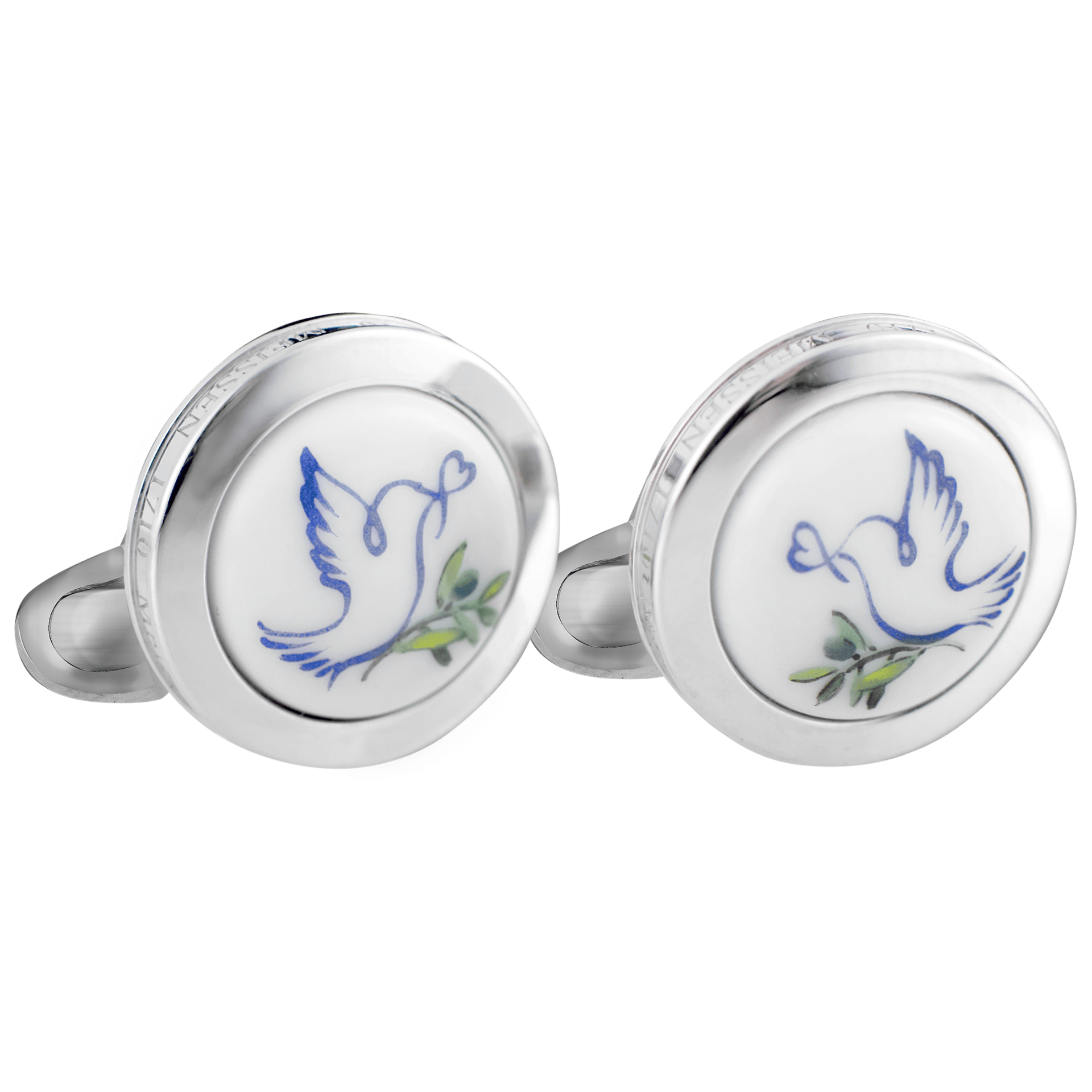 Manschettenknöpfe Taube mit Olivenzweig, Ø 1.8 cm, 2 - teilig | Meissen Schmuck Individuell mpj70toz930c - Meissen Weimar